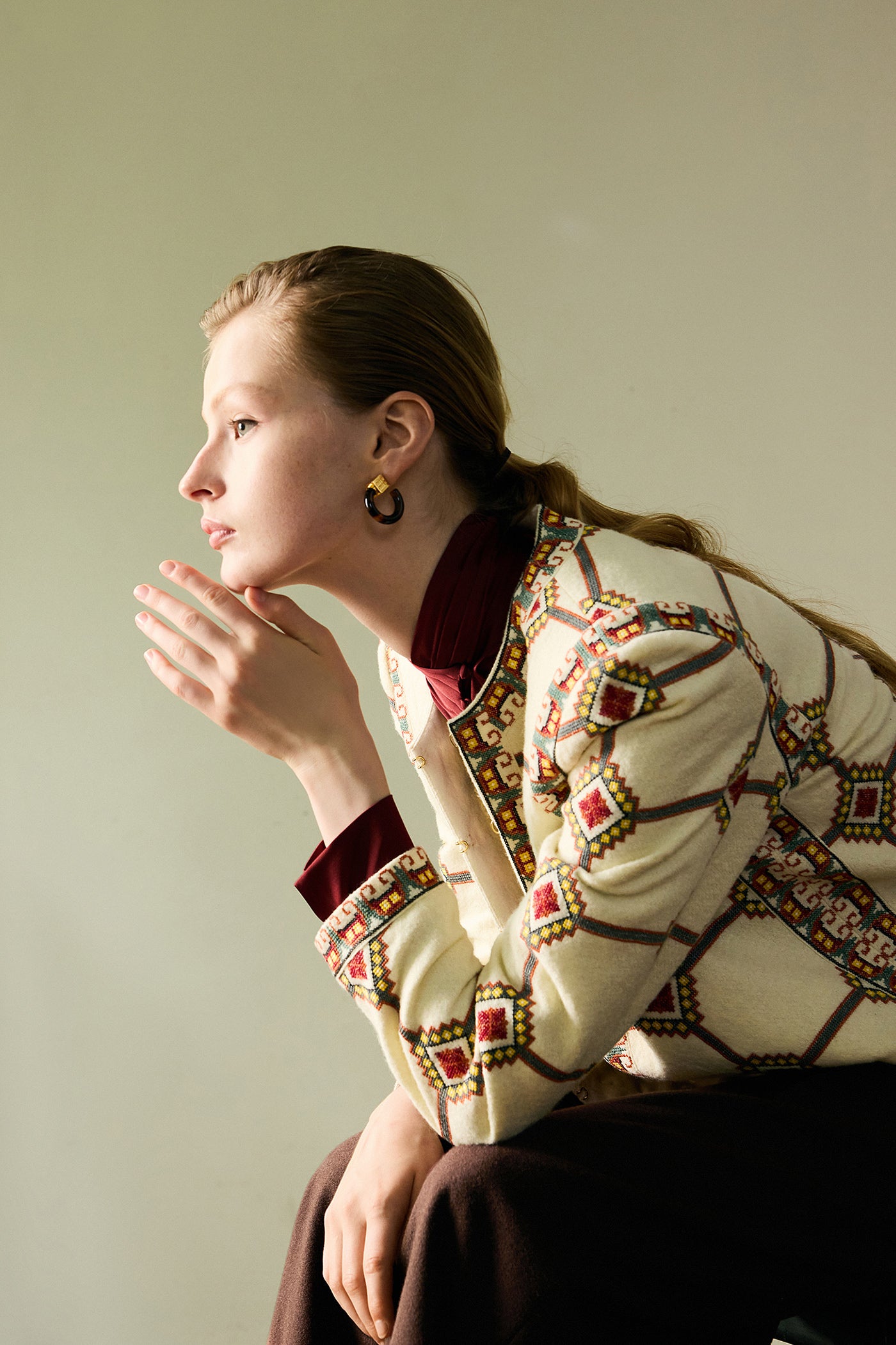 KAMILAN Women's Wool Embroidered Jacket – French Vintage Style Long-Sleeve Coat