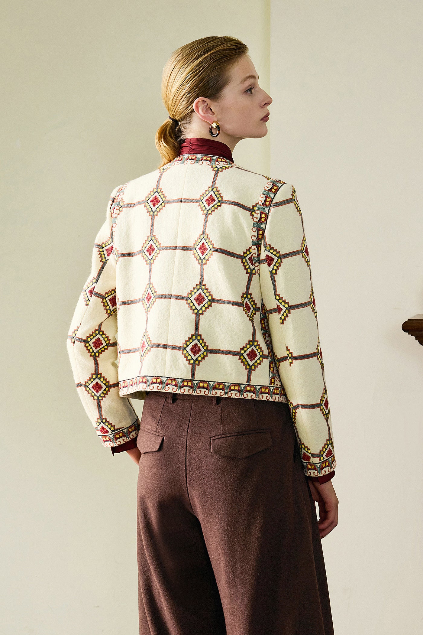 KAMILAN Women's Wool Embroidered Jacket – French Vintage Style Long-Sleeve Coat