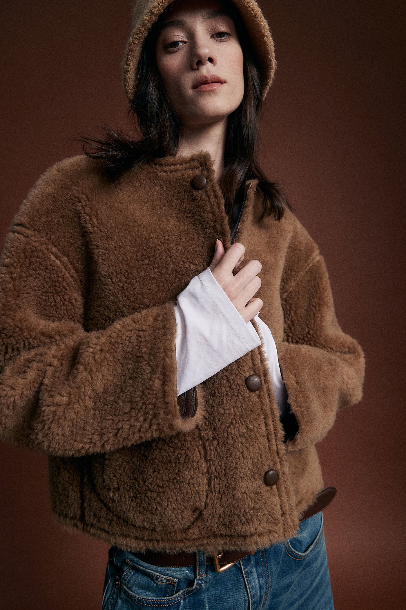 KAMILAN Women's Shearling Short Coat – 2025 Winter New Faux Fur Warm Jacket