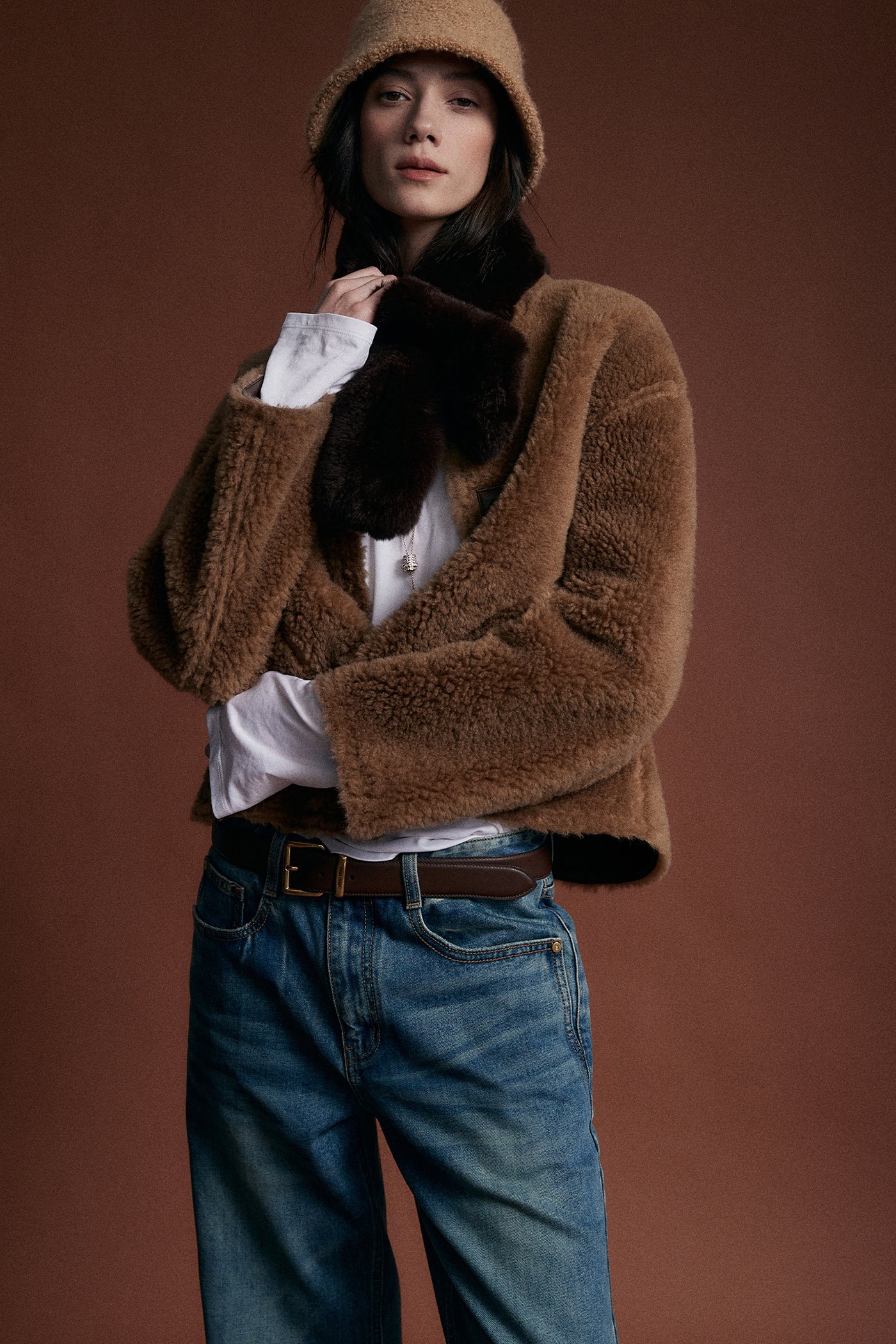 KAMILAN Women's Shearling Short Coat – 2025 Winter New Faux Fur Warm Jacket