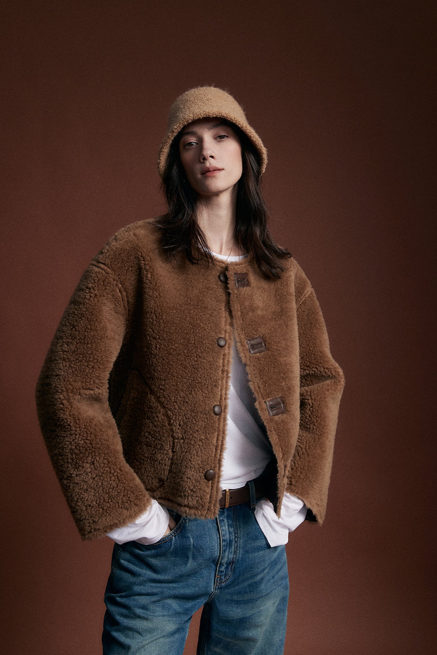 KAMILAN Women's Shearling Short Coat – 2025 Winter New Faux Fur Warm Jacket