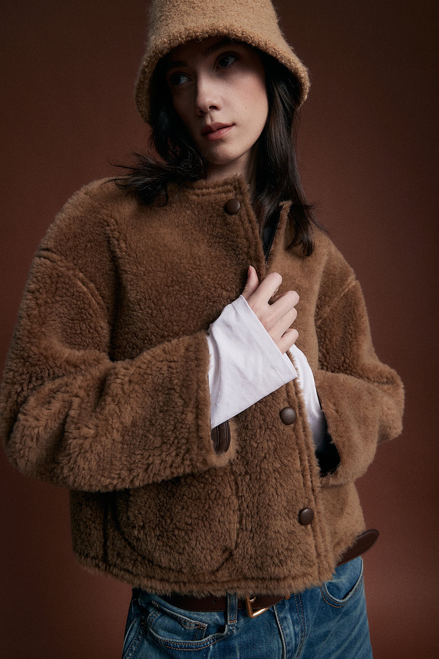 KAMILAN Women's Shearling Short Coat – 2025 Winter New Faux Fur Warm Jacket