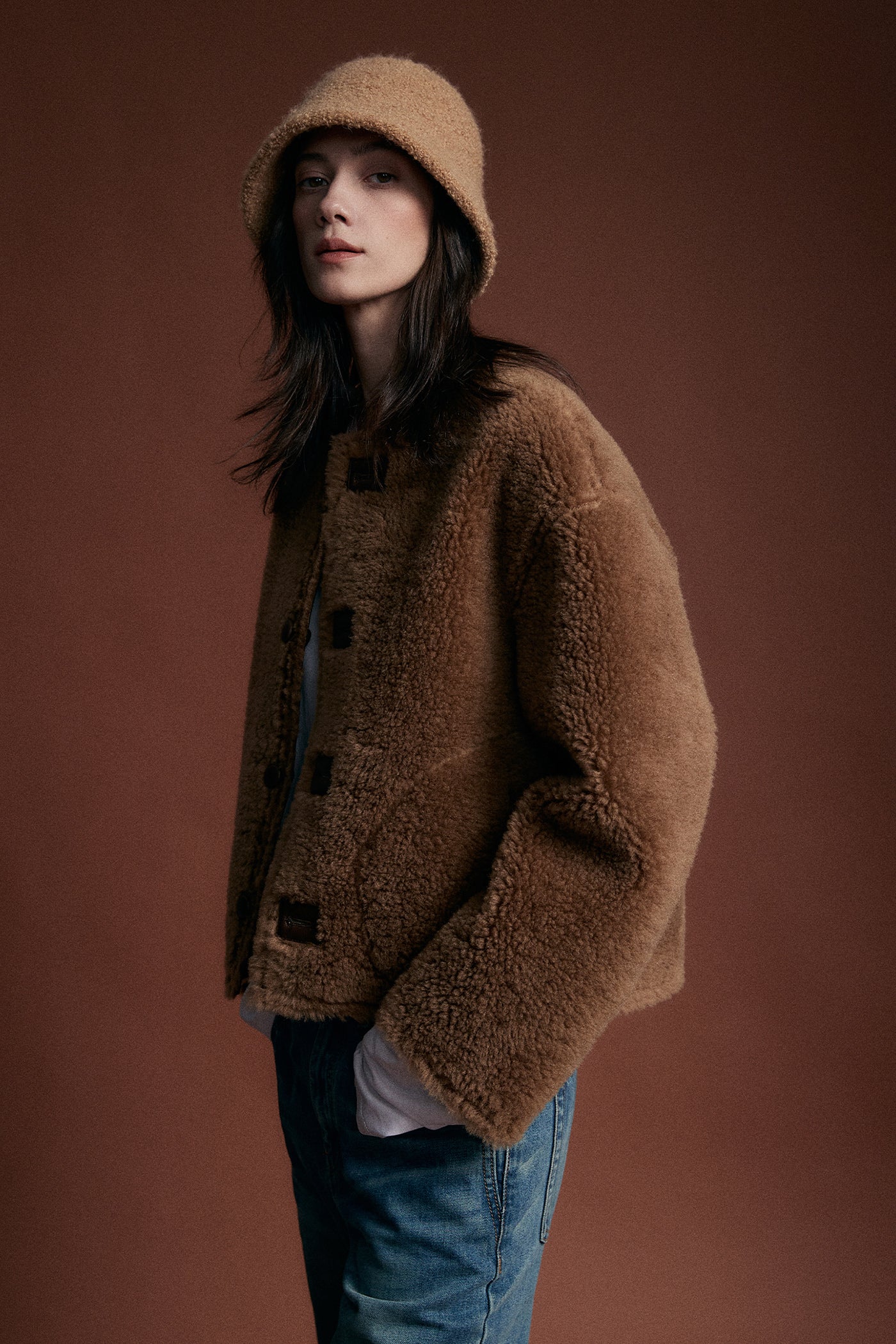 KAMILAN Women's Shearling Short Coat – 2025 Winter New Faux Fur Warm Jacket