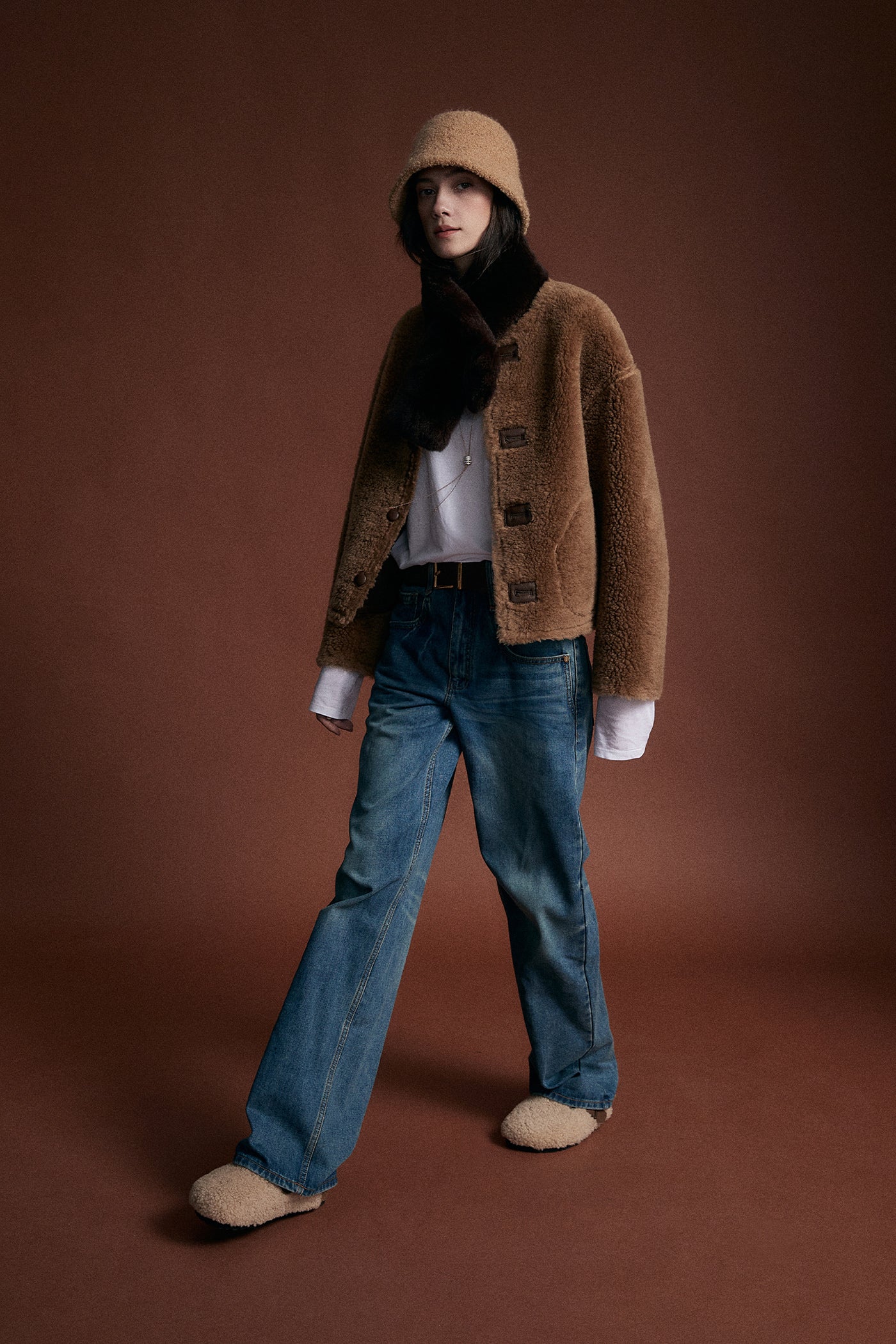 KAMILAN Women's Shearling Short Coat – 2025 Winter New Faux Fur Warm Jacket