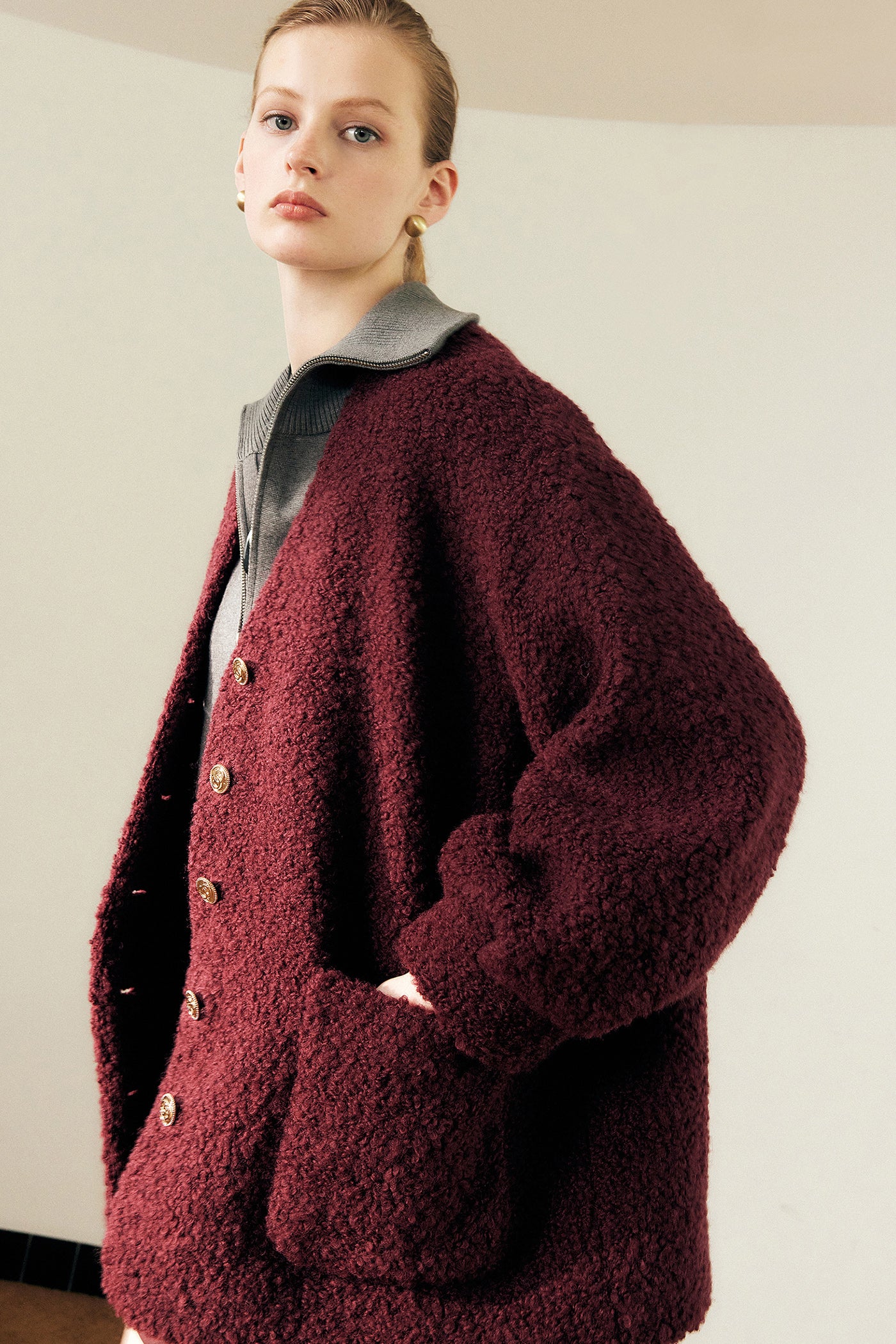 KAMILAN Women's Short Wool Coat – 2025 Autumn/Winter New Warm Faux Fur Jacket