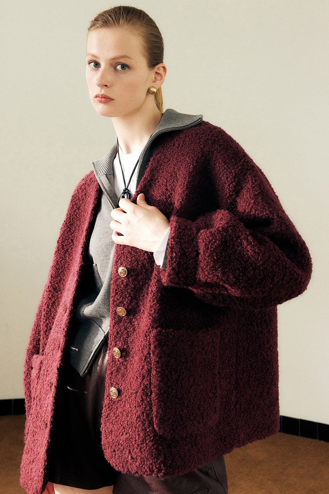 KAMILAN Women's Short Wool Coat – 2025 Autumn/Winter New Warm Faux Fur Jacket