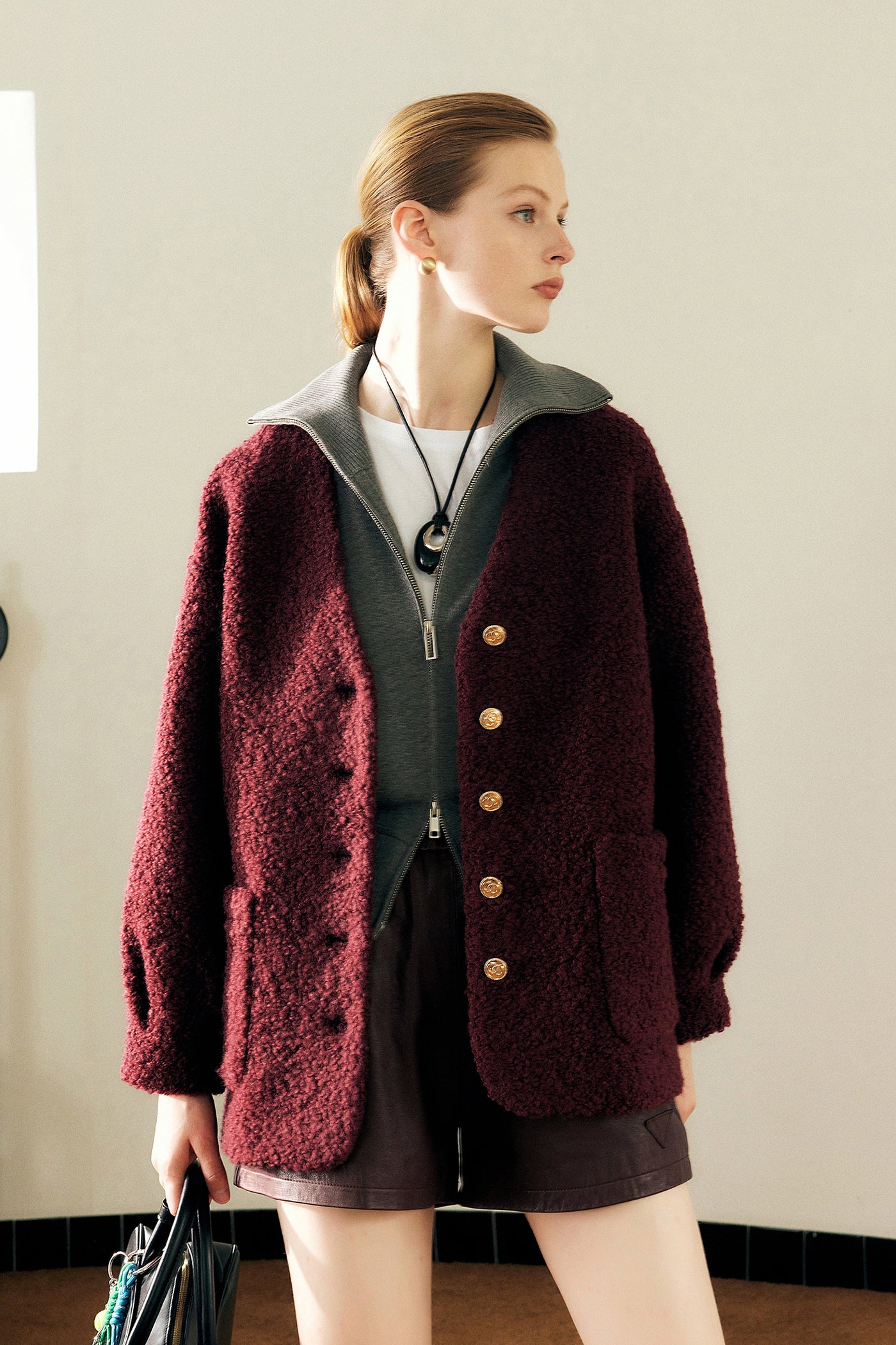 KAMILAN Women's Short Wool Coat – 2025 Autumn/Winter New Warm Faux Fur Jacket