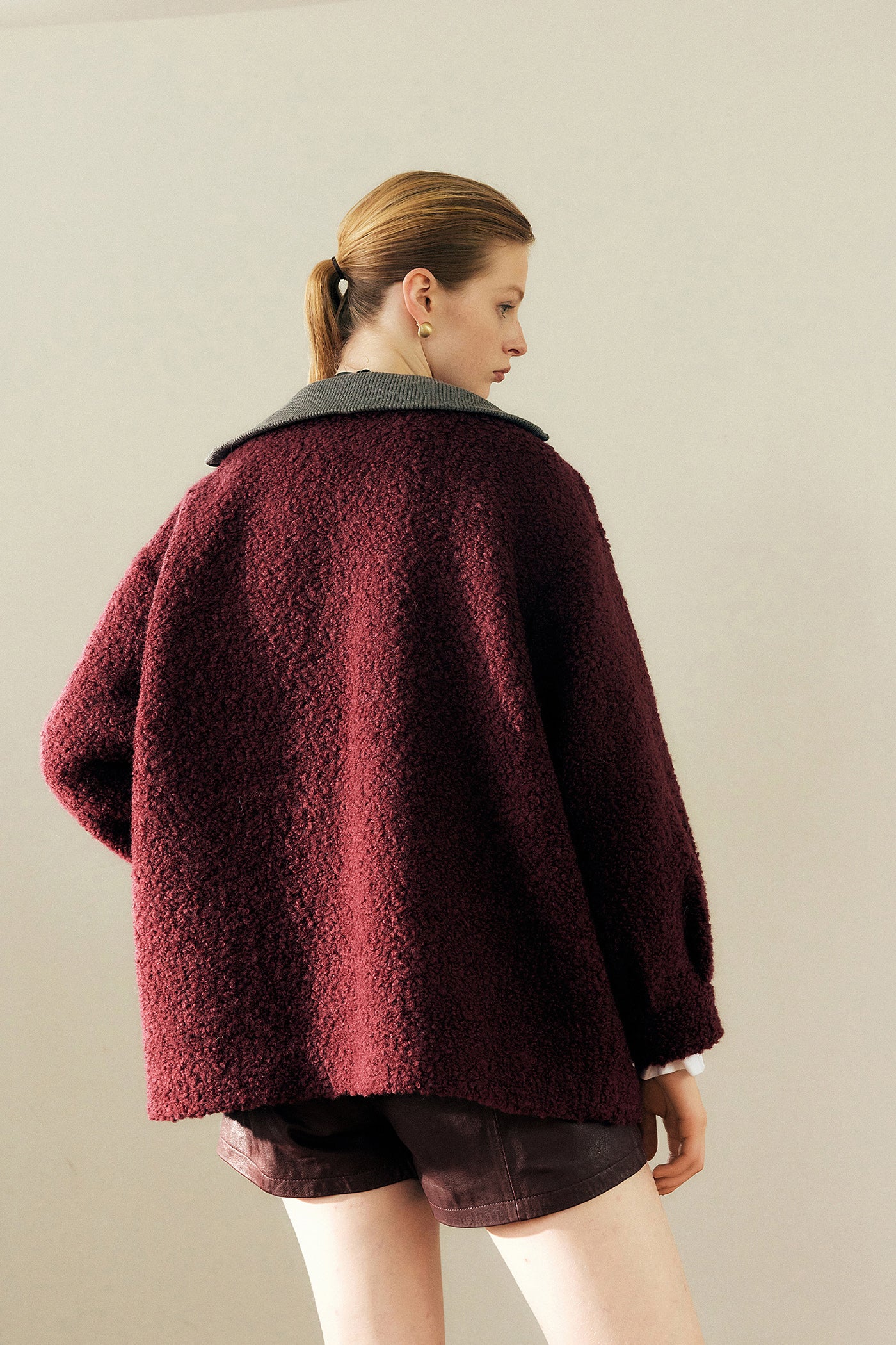 KAMILAN Women's Short Wool Coat – 2025 Autumn/Winter New Warm Faux Fur Jacket