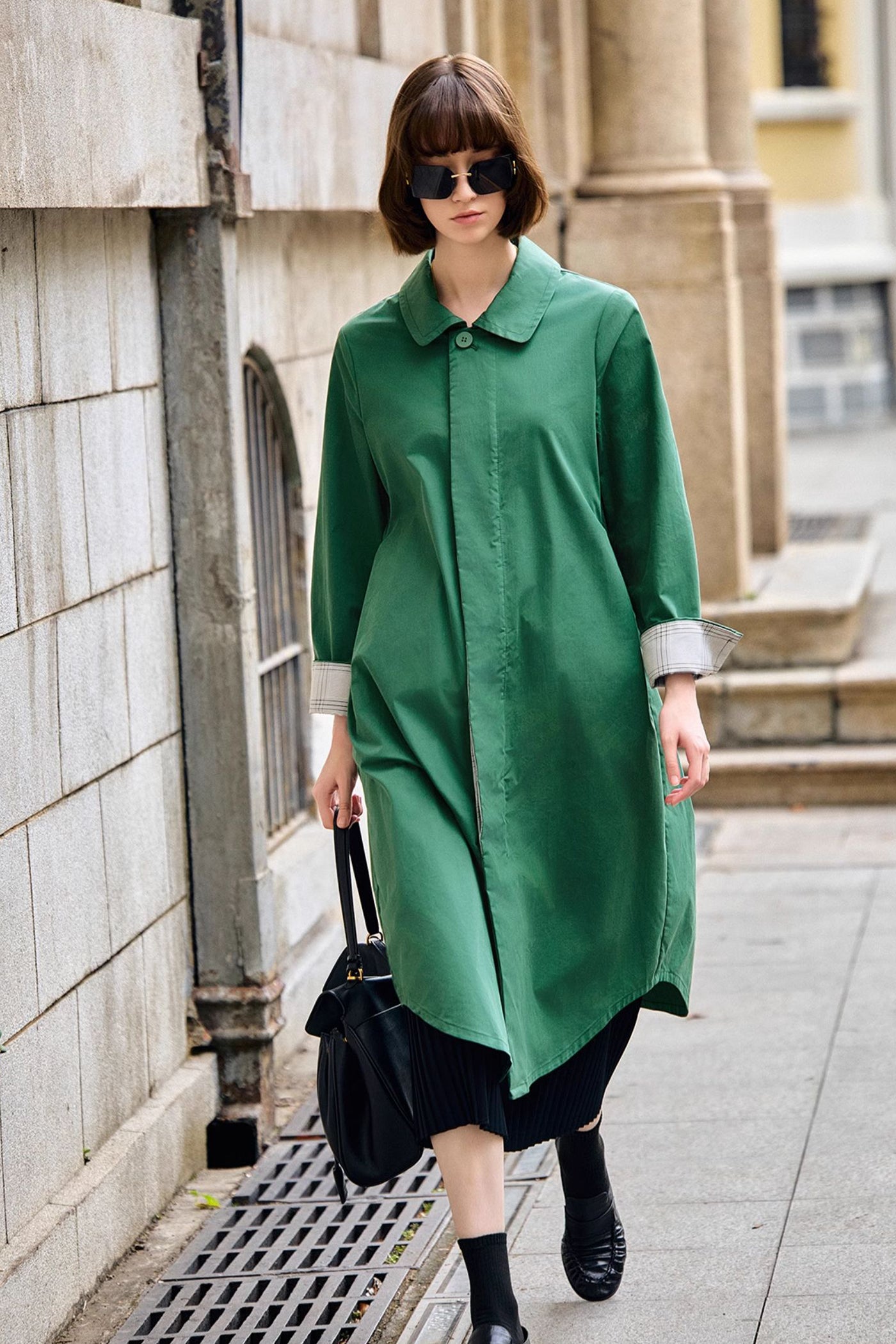 KAMILAN Women's Trench Coat – 2025 Autumn New Casual Mid-Length Long-Sleeve Coat with Small Lapel