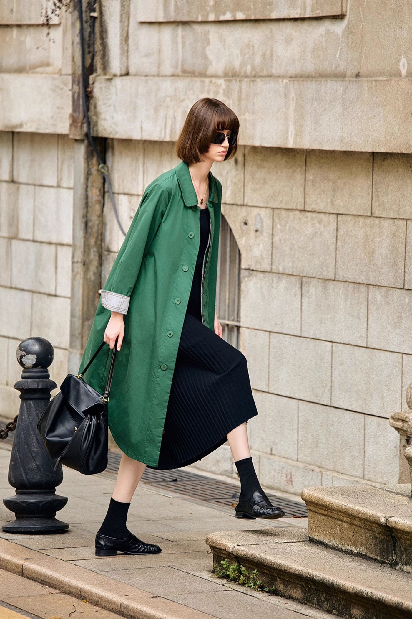 KAMILAN Women's Trench Coat – 2025 Autumn New Casual Mid-Length Long-Sleeve Coat with Small Lapel