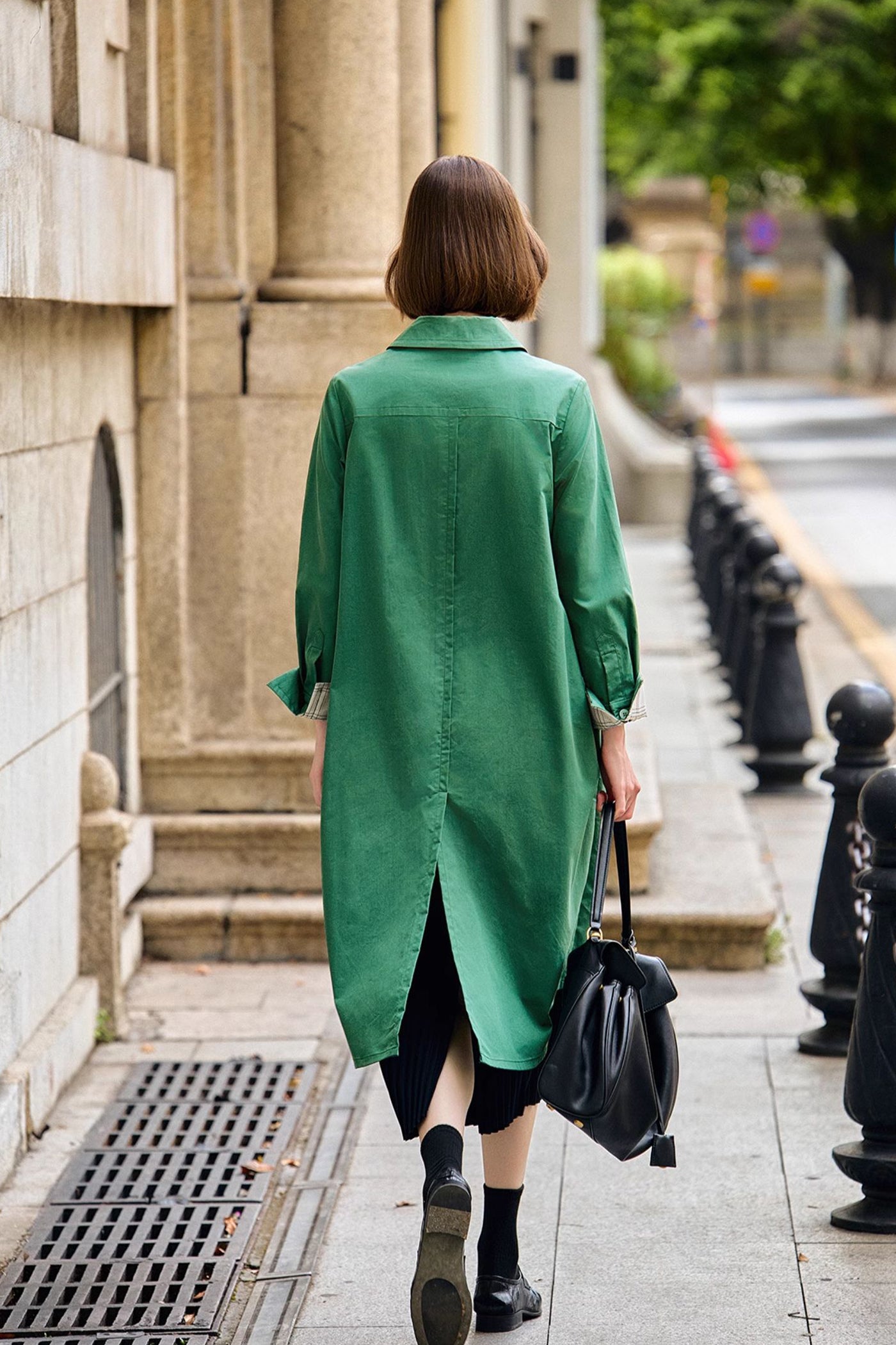 KAMILAN Women's Trench Coat – 2025 Autumn New Casual Mid-Length Long-Sleeve Coat with Small Lapel