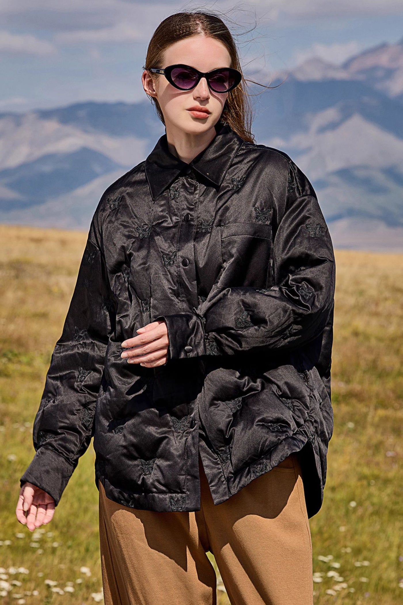 KAMILAN Women's White Goose Down Coat – 2025 Winter New Embroidered Jacket with Turn-Down Collar