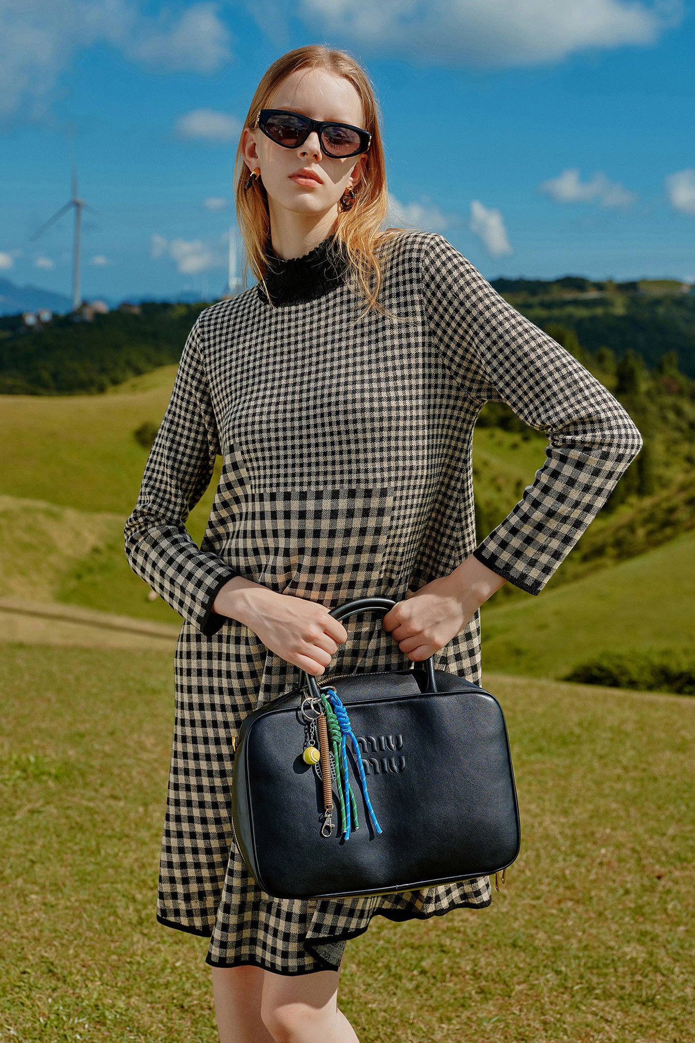 KAMILAN Women's Plaid Knitted Sweater Dress – 2025 Autumn New Mid-Length Long-Sleeve Half-Turtleneck Dress