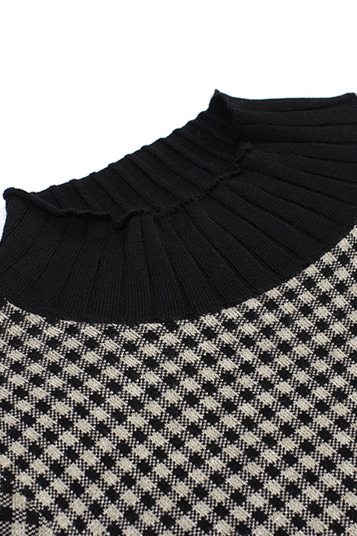 KAMILAN Women's Plaid Knitted Sweater Dress – 2025 Autumn New Mid-Length Long-Sleeve Half-Turtleneck Dress