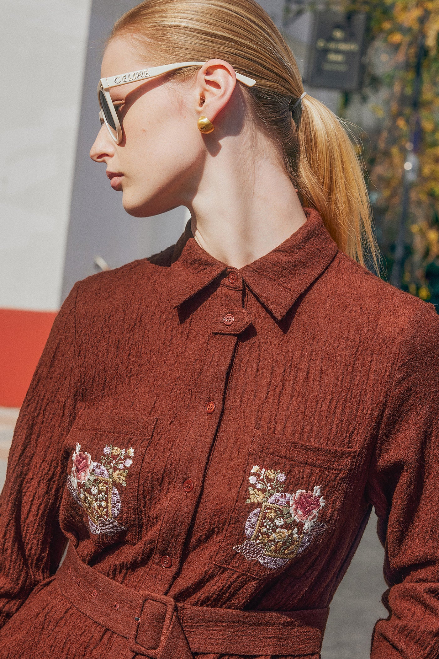 KAMILAN Women's Wool Midi Dress – 2025 Autumn New High-Waist Embroidered Shirt Dress