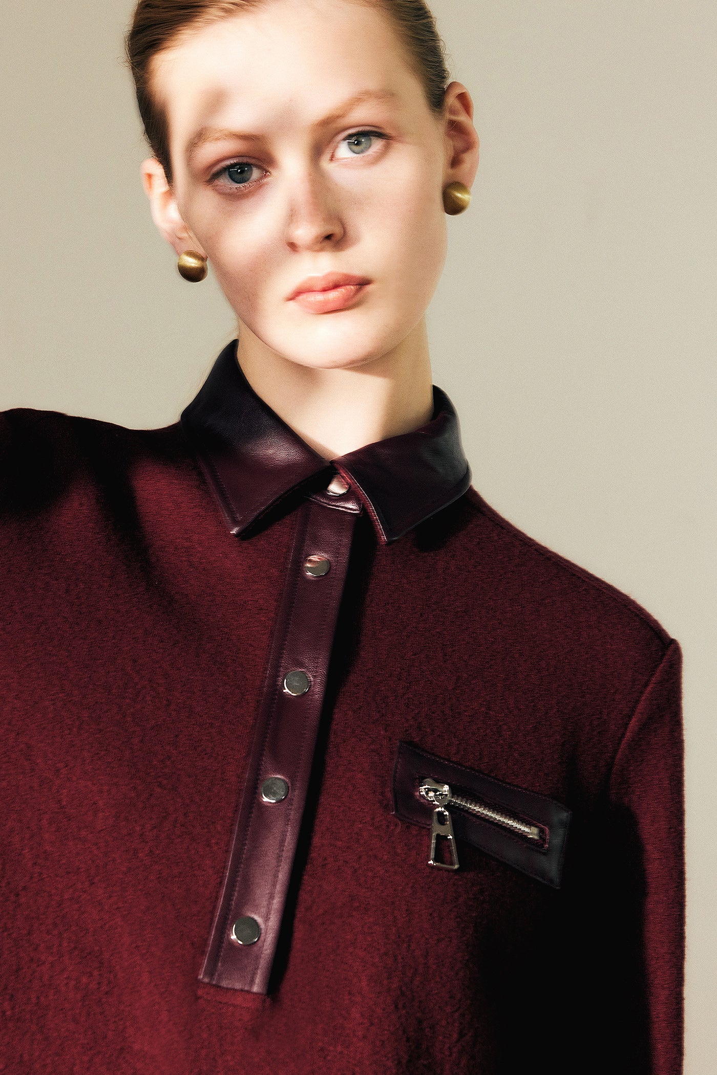 KAMILAN Women's Wool Midi Dress – 2025 Autumn New Genuine Leather Splice Long-Sleeve Dress