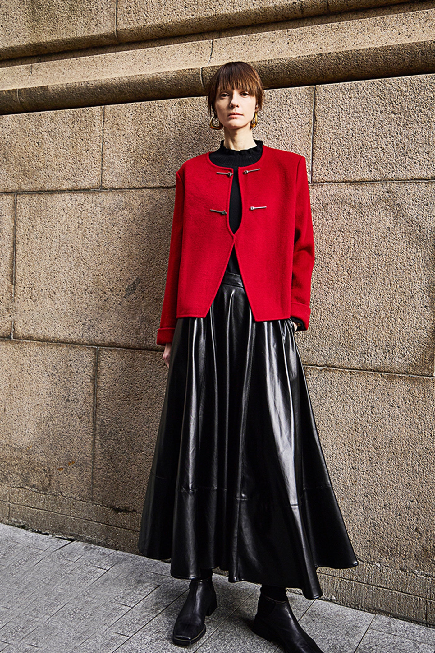 KAMILAN Women's High-Waist Midi Skirt – 2025 Winter New Faux Leather PU Skirt Elegant A-Line Bottom