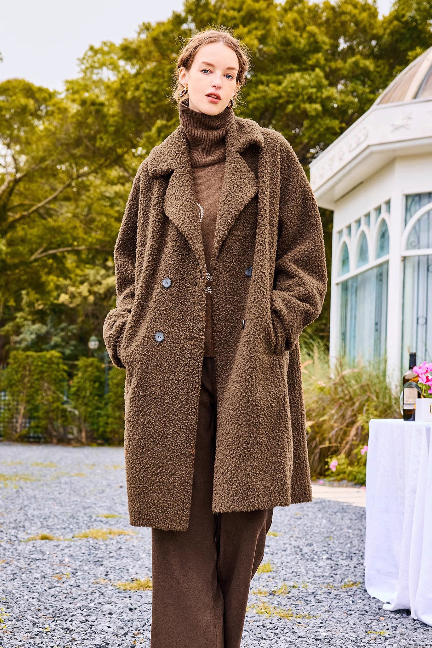 KAMILAN Women's Angola Red Faux Fur Coat – 2025 Winter New Mid-Length Oversized Warm Outerwear