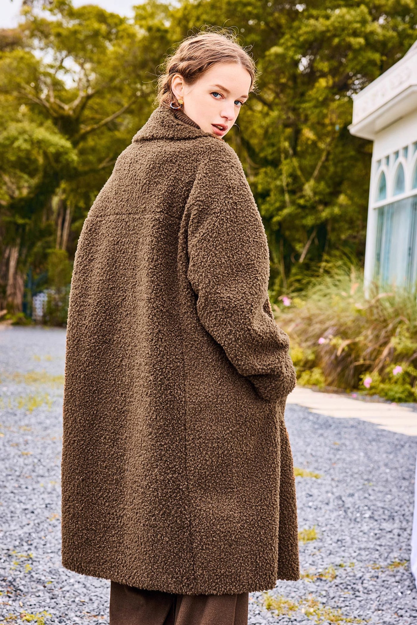 KAMILAN Women's Angola Red Faux Fur Coat – 2025 Winter New Mid-Length Oversized Warm Outerwear