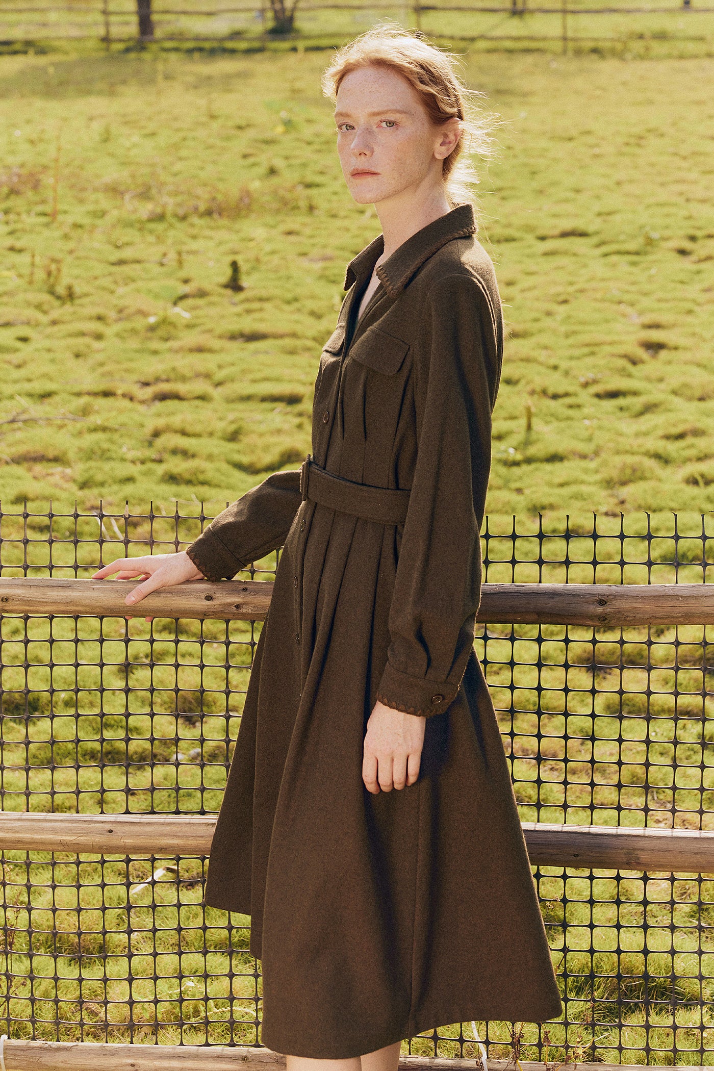 KAMILAN Women's Maillard Style Midi Shirt Dress – 2025 Autumn New Slim-Fit Waist A-Line Dress