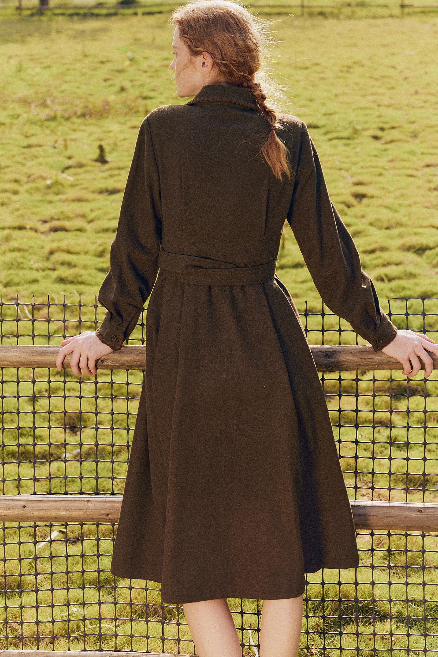 KAMILAN Women's Maillard Style Midi Shirt Dress – 2025 Autumn New Slim-Fit Waist A-Line Dress