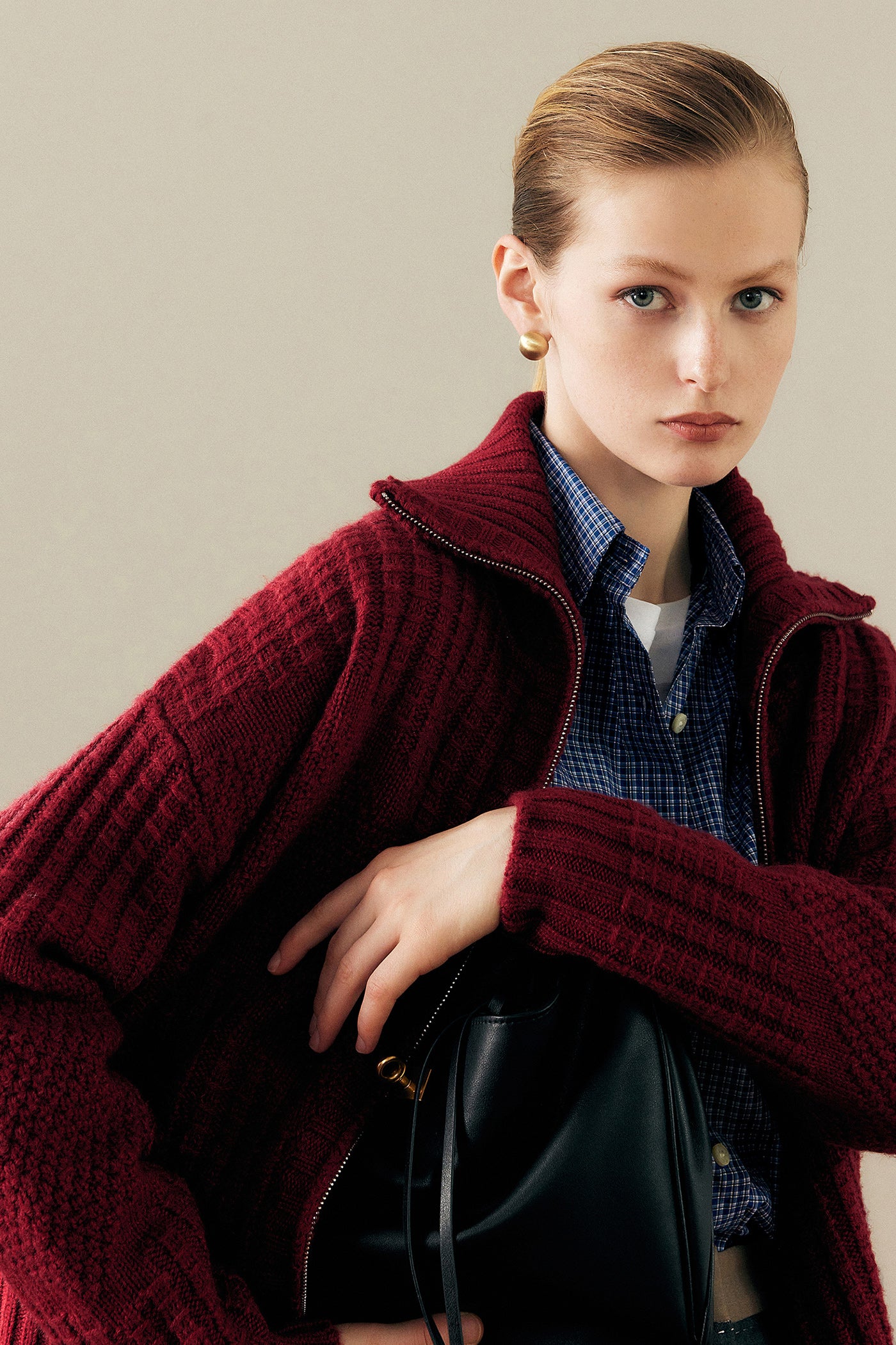 KAMILAN Women's Wool Knit Cardigan – 2025 Autumn New French Style Zipper Sweater Jacket