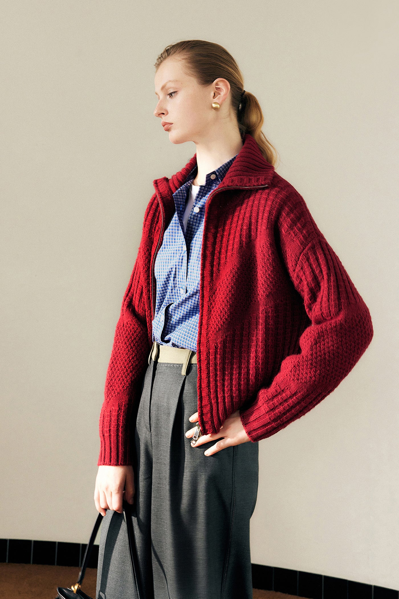 KAMILAN Women's Wool Knit Cardigan – 2025 Autumn New French Style Zipper Sweater Jacket