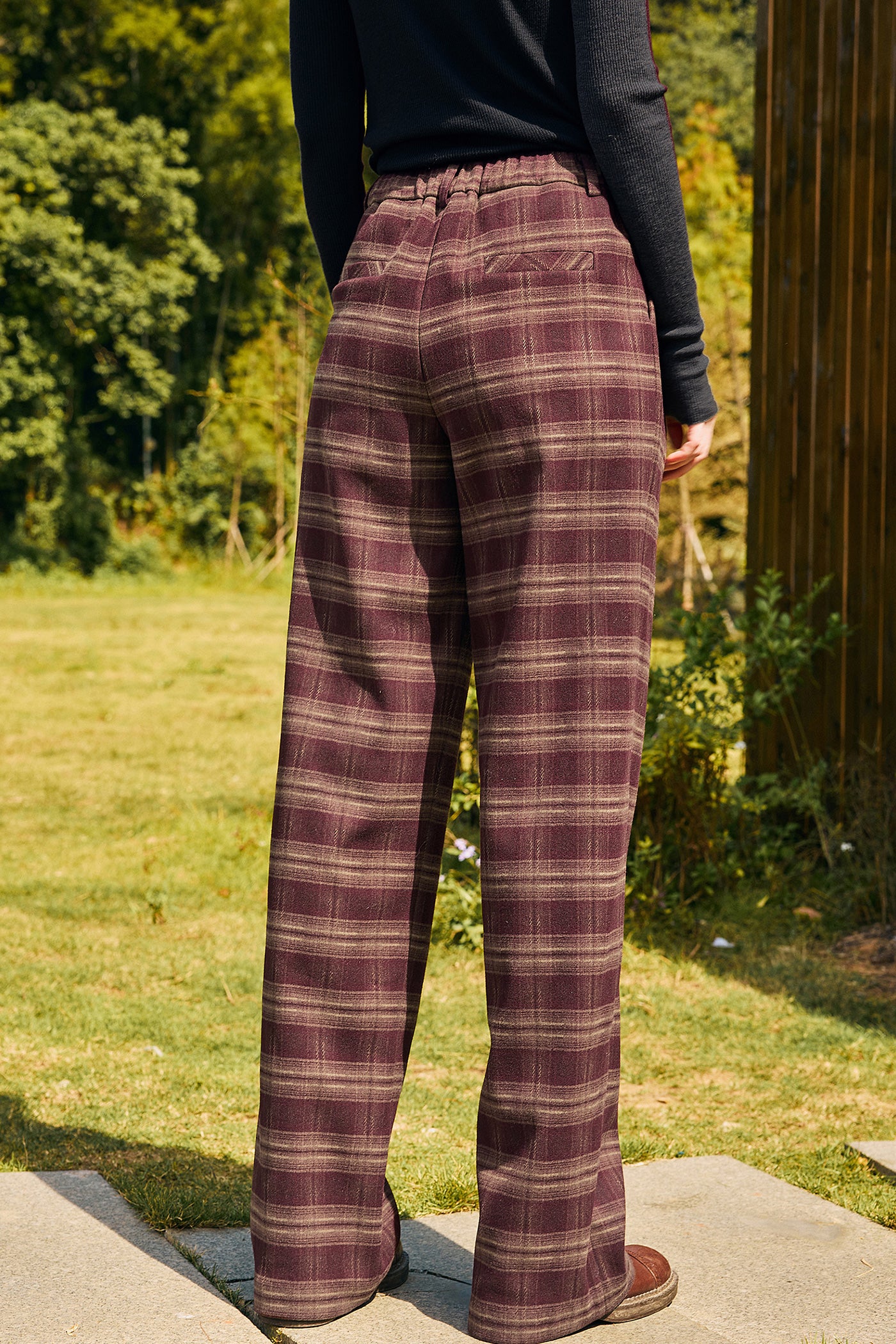 KAMILAN Women’s Plaid Wide-Leg Trousers – 2025 Autumn New High-Waist Casual Loose Pants