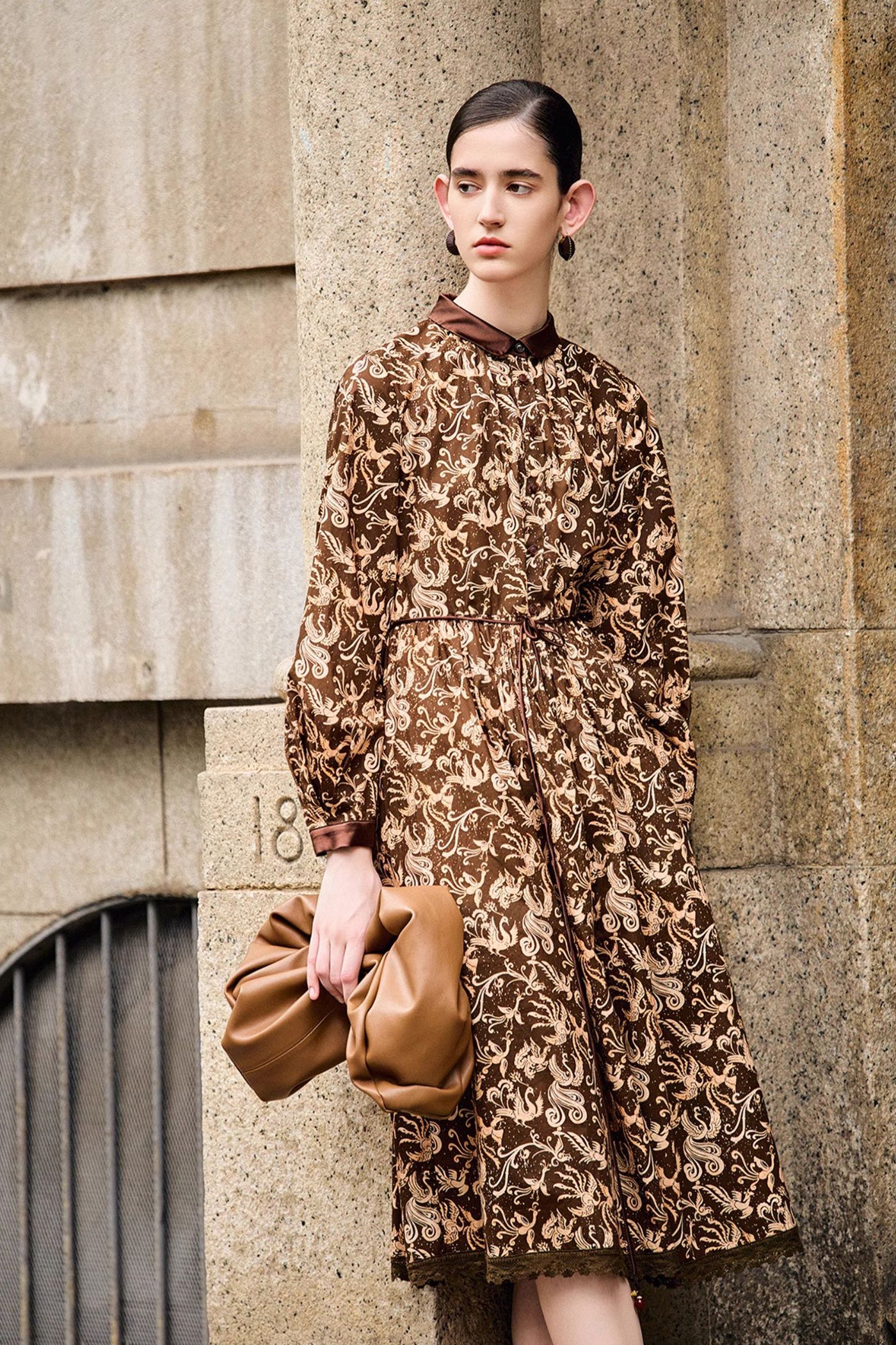 KAMILAN Elegant High-Waist Shirt Dress for Women – 2025 Autumn New Fashion Mid-Length A-Line Dress