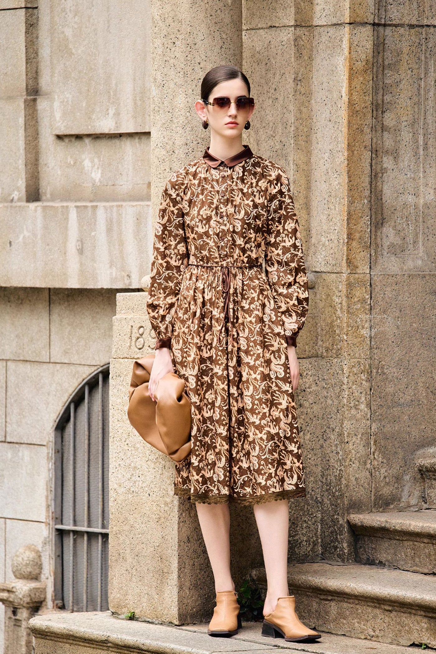 KAMILAN Elegant High-Waist Shirt Dress for Women – 2025 Autumn New Fashion Mid-Length A-Line Dress