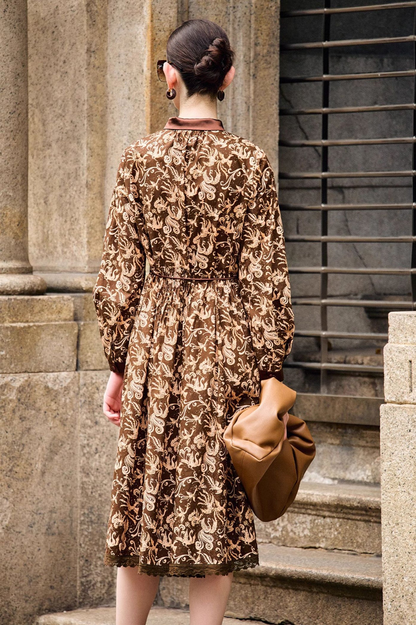 KAMILAN Elegant High-Waist Shirt Dress for Women – 2025 Autumn New Fashion Mid-Length A-Line Dress