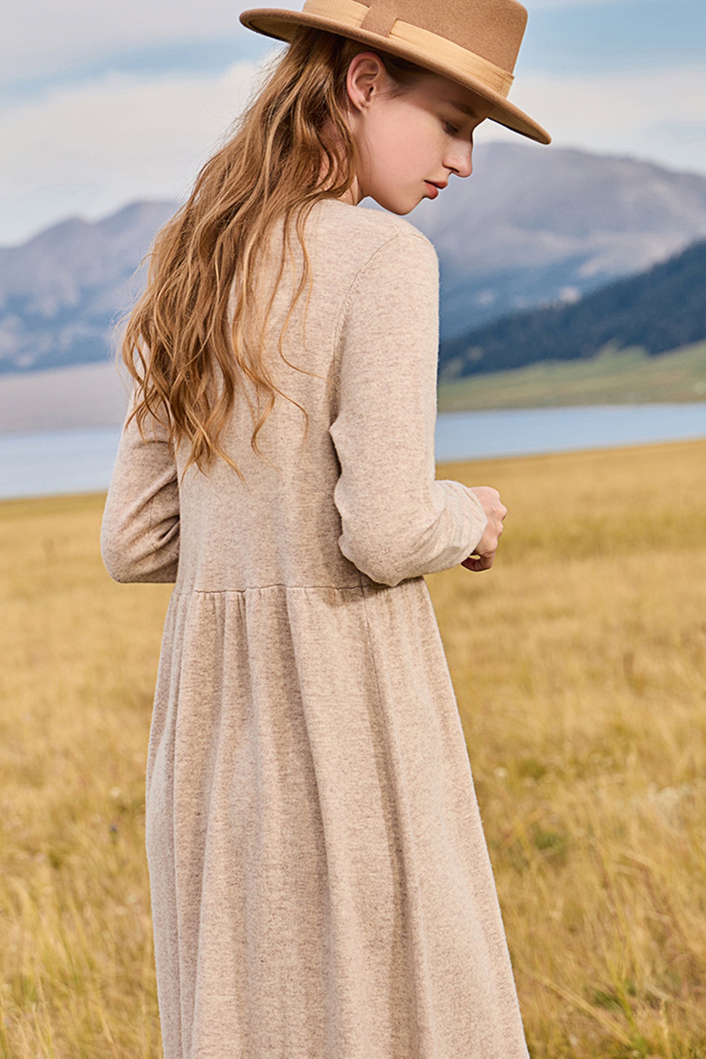 KAMILAN New Chinese Retro Wool Knitted Dress Women's New Mid-long High Waist A-line Dress in Fall/Winter 2025