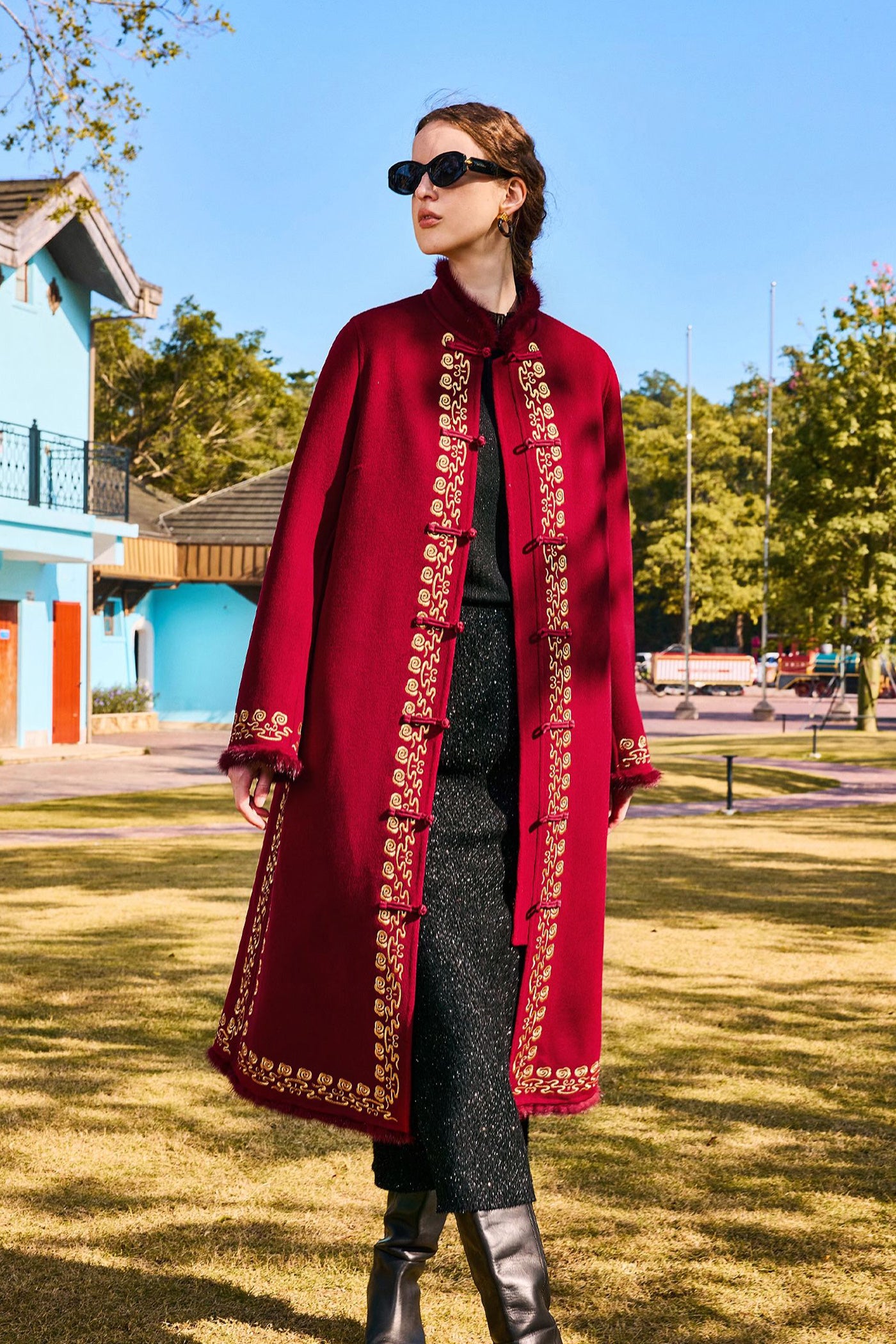 KAMILAN new Chinese-style retro embroidered sheep fur coat women's new splicing mink fur coat in autumn and winter of 2024