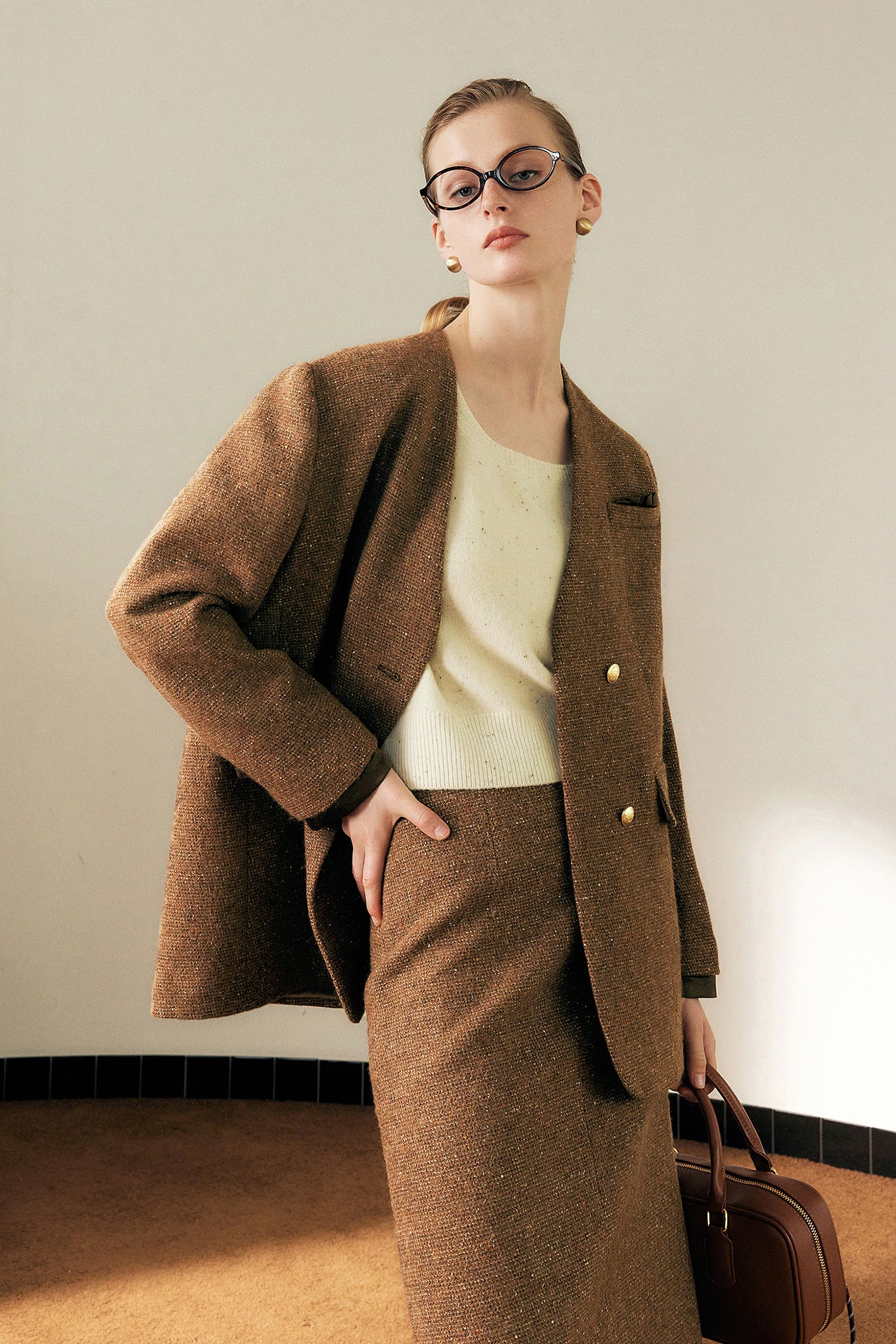 KAMILAN French temperament commuter woolen coat women's autumn new fashion coat top
