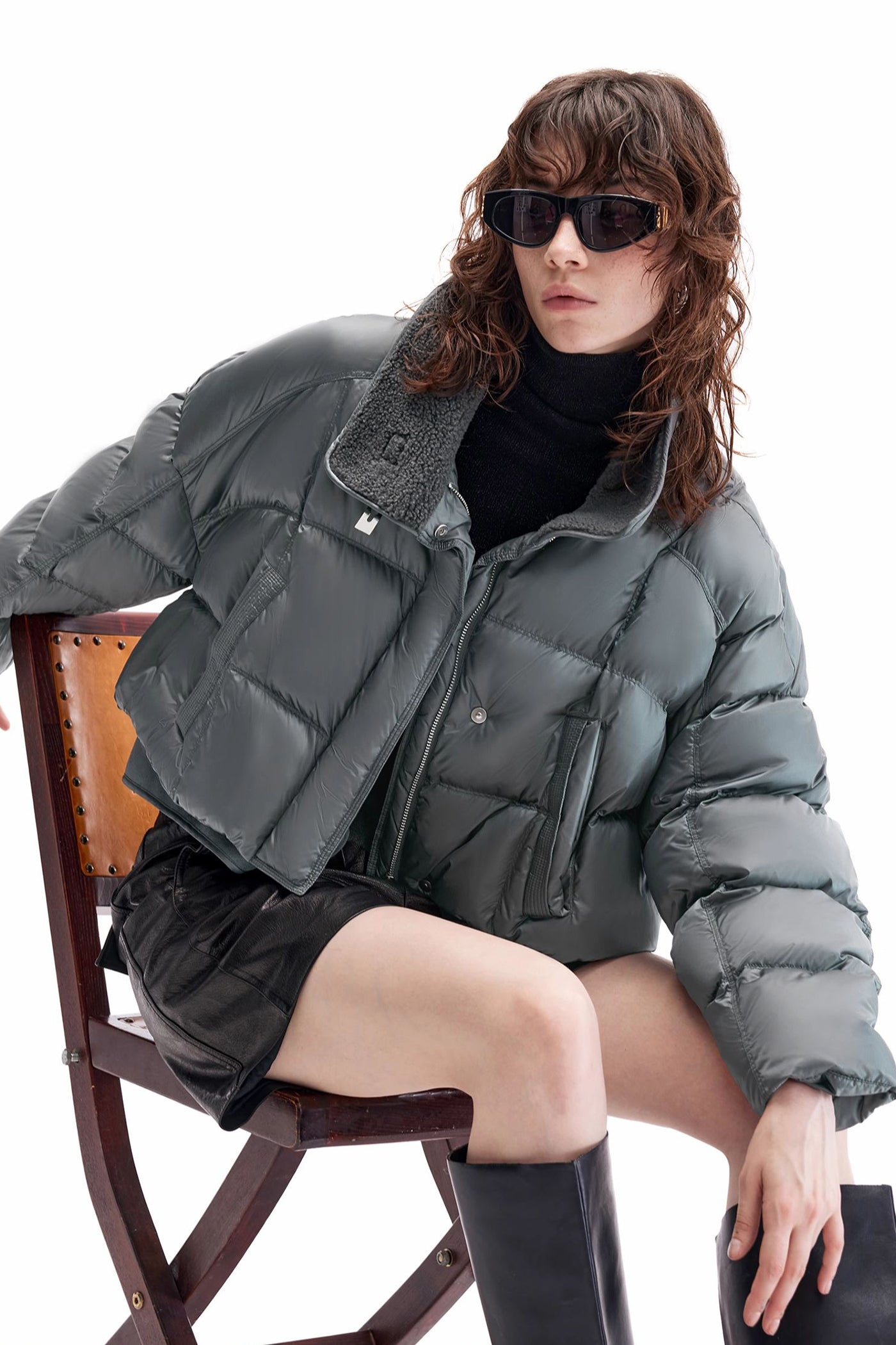 KAMILAN plush lapel splicing down jacket women's new short warm white duck down jacket in winter 2025