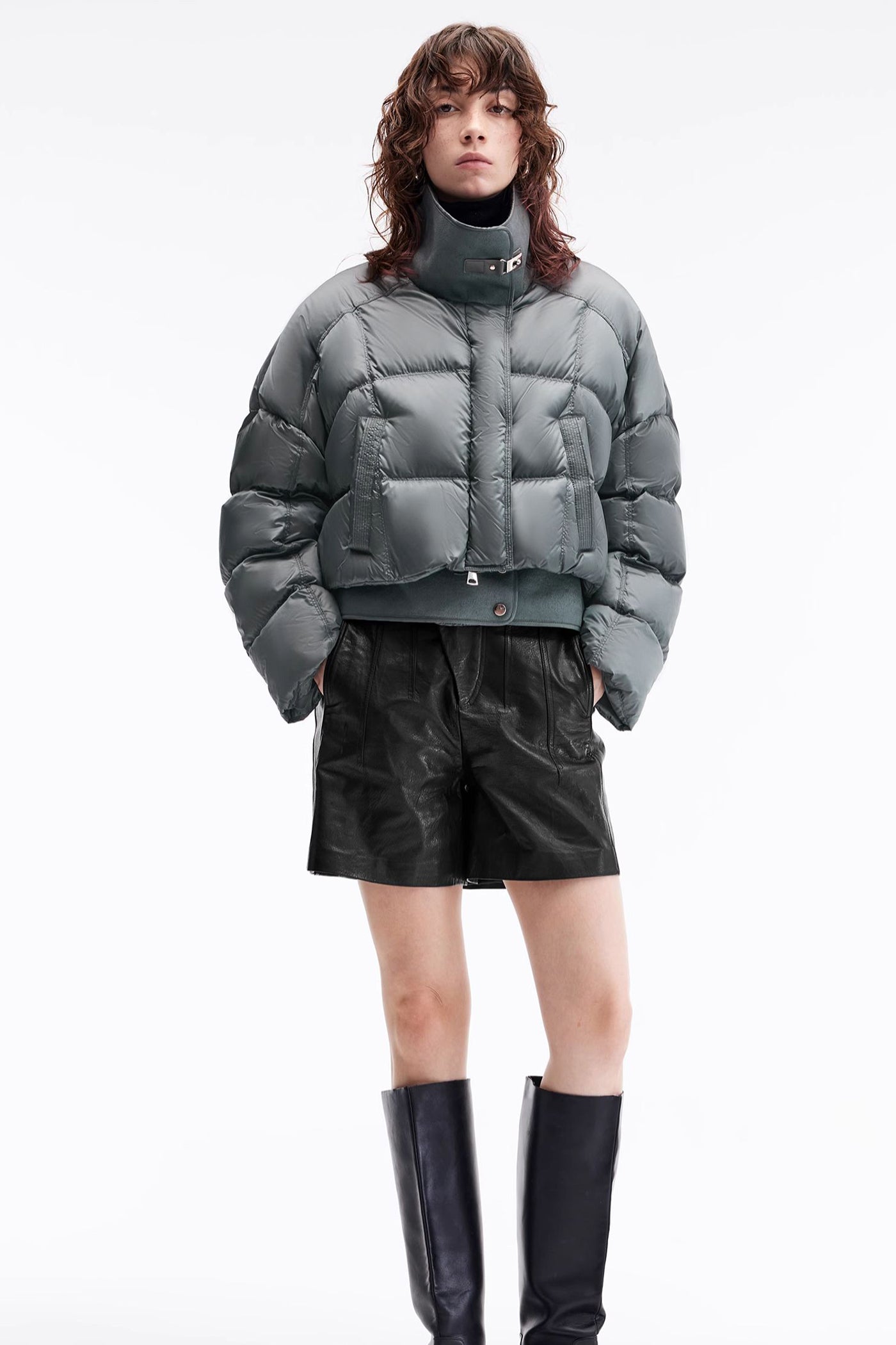 KAMILAN plush lapel splicing down jacket women's new short warm white duck down jacket in winter 2025