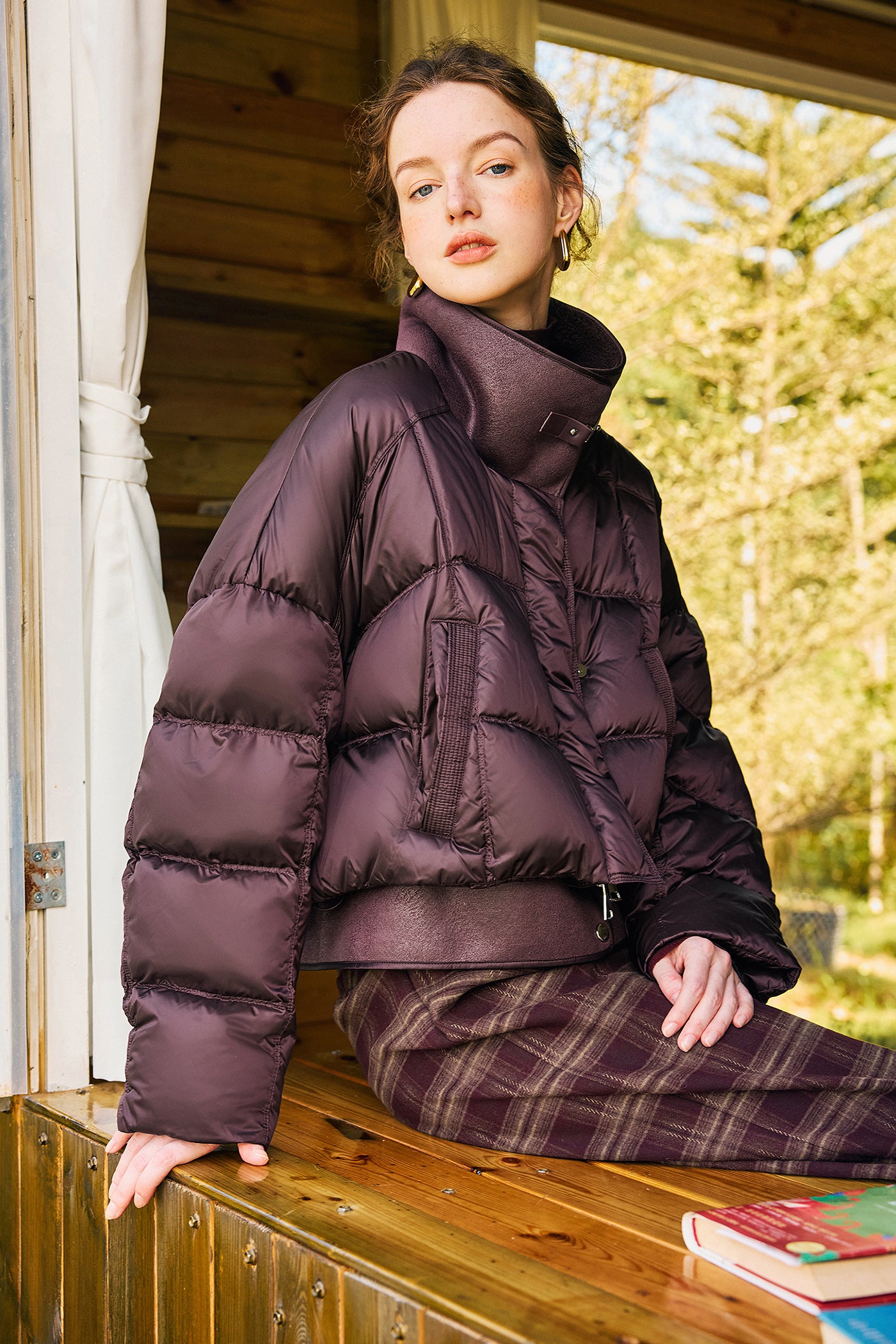 KAMILAN plush lapel splicing down jacket women's new short warm white duck down jacket in winter 2025