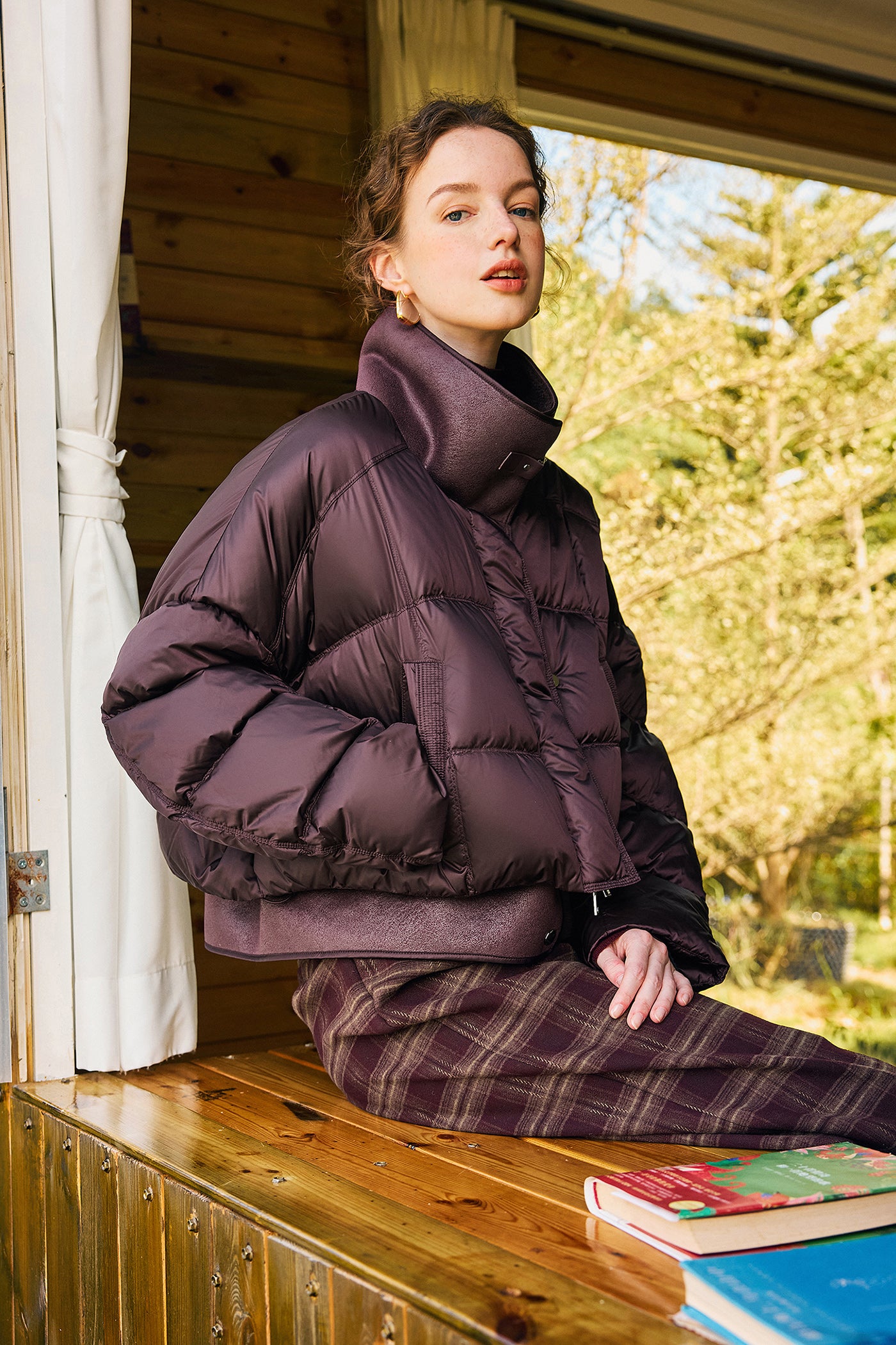 KAMILAN plush lapel splicing down jacket women's new short warm white duck down jacket in winter 2025