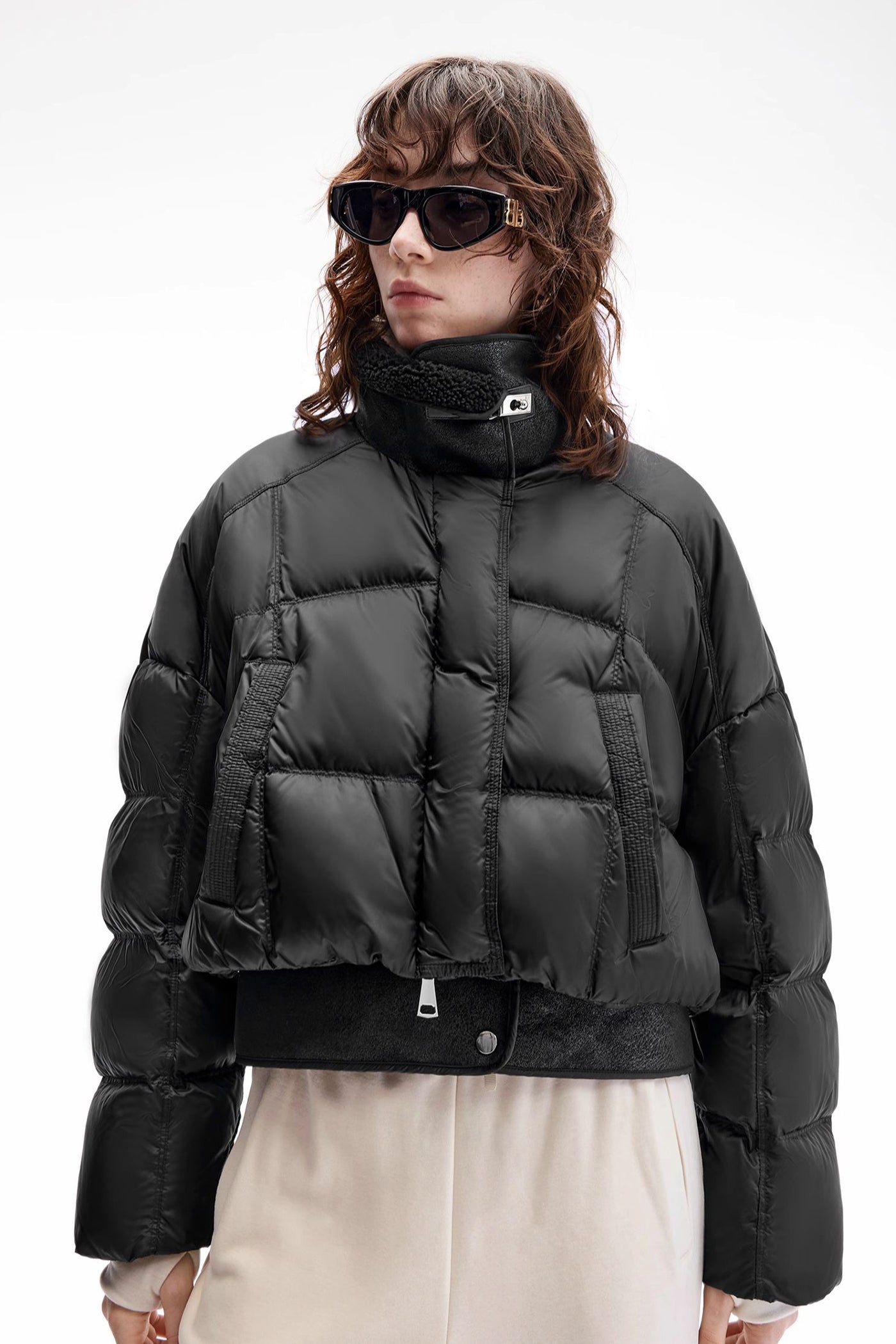 KAMILAN plush lapel splicing down jacket women's new short warm white duck down jacket in winter 2025