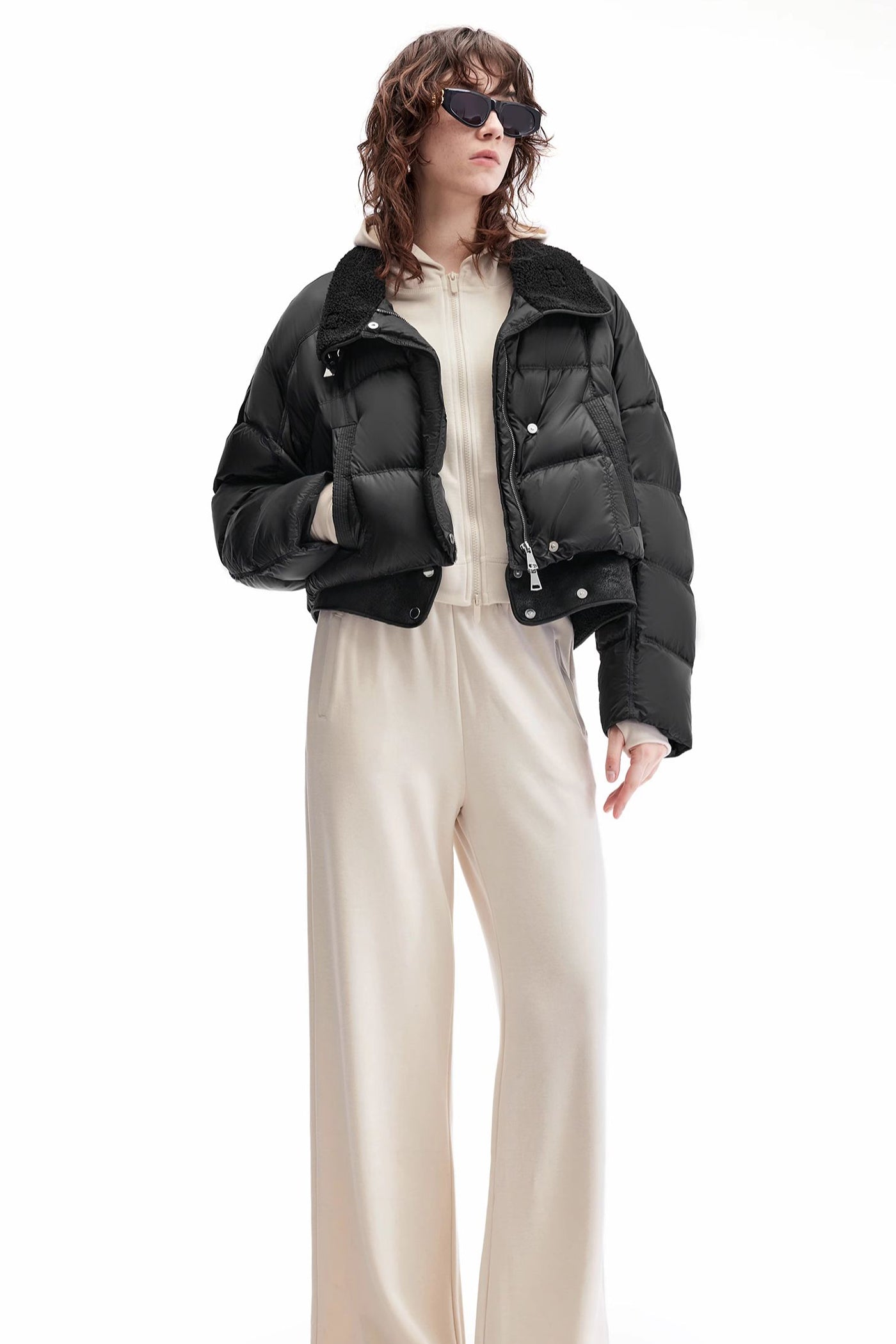 KAMILAN plush lapel splicing down jacket women's new short warm white duck down jacket in winter 2025