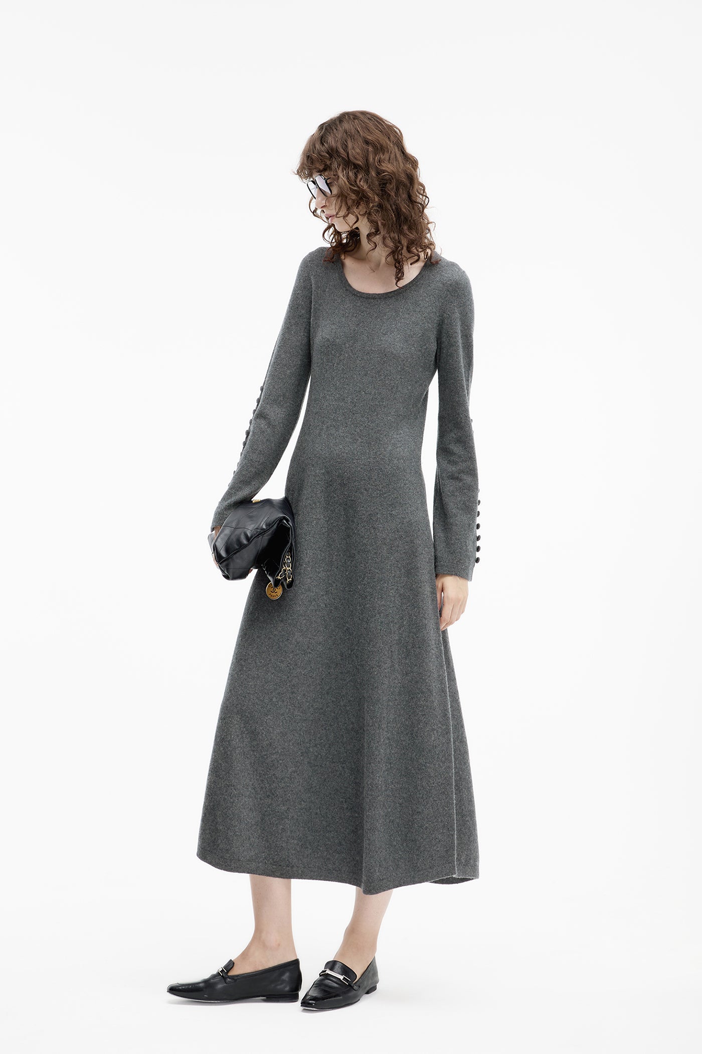 KAMILAN wool knitted dress women's autumn 2025 new long sweater bottoming skirt
