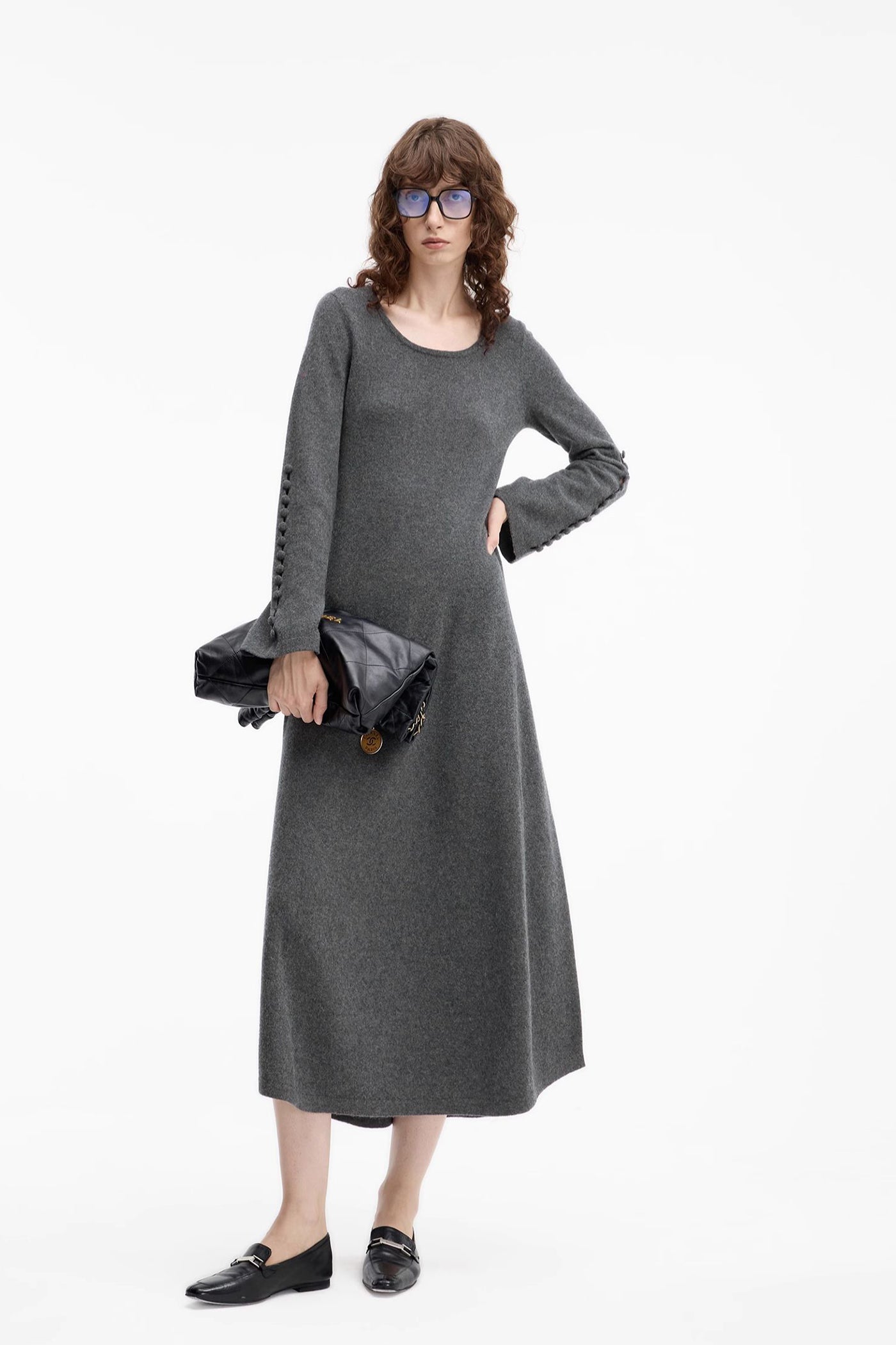 KAMILAN wool knitted dress women's autumn 2025 new long sweater bottoming skirt
