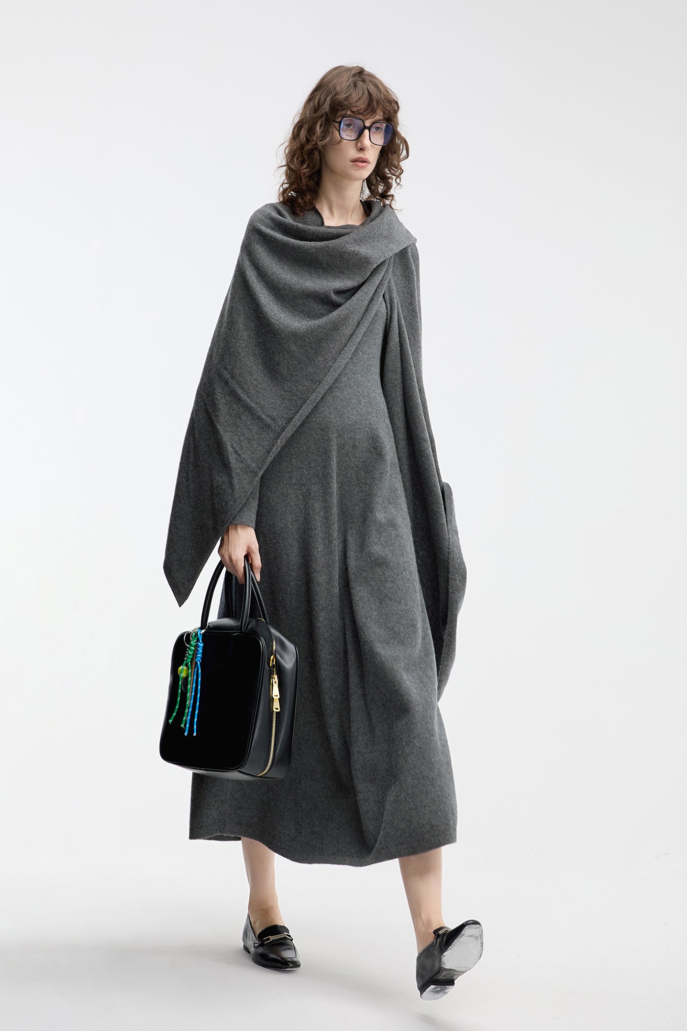 KAMILAN wool knitted dress women's autumn 2025 new long sweater bottoming skirt