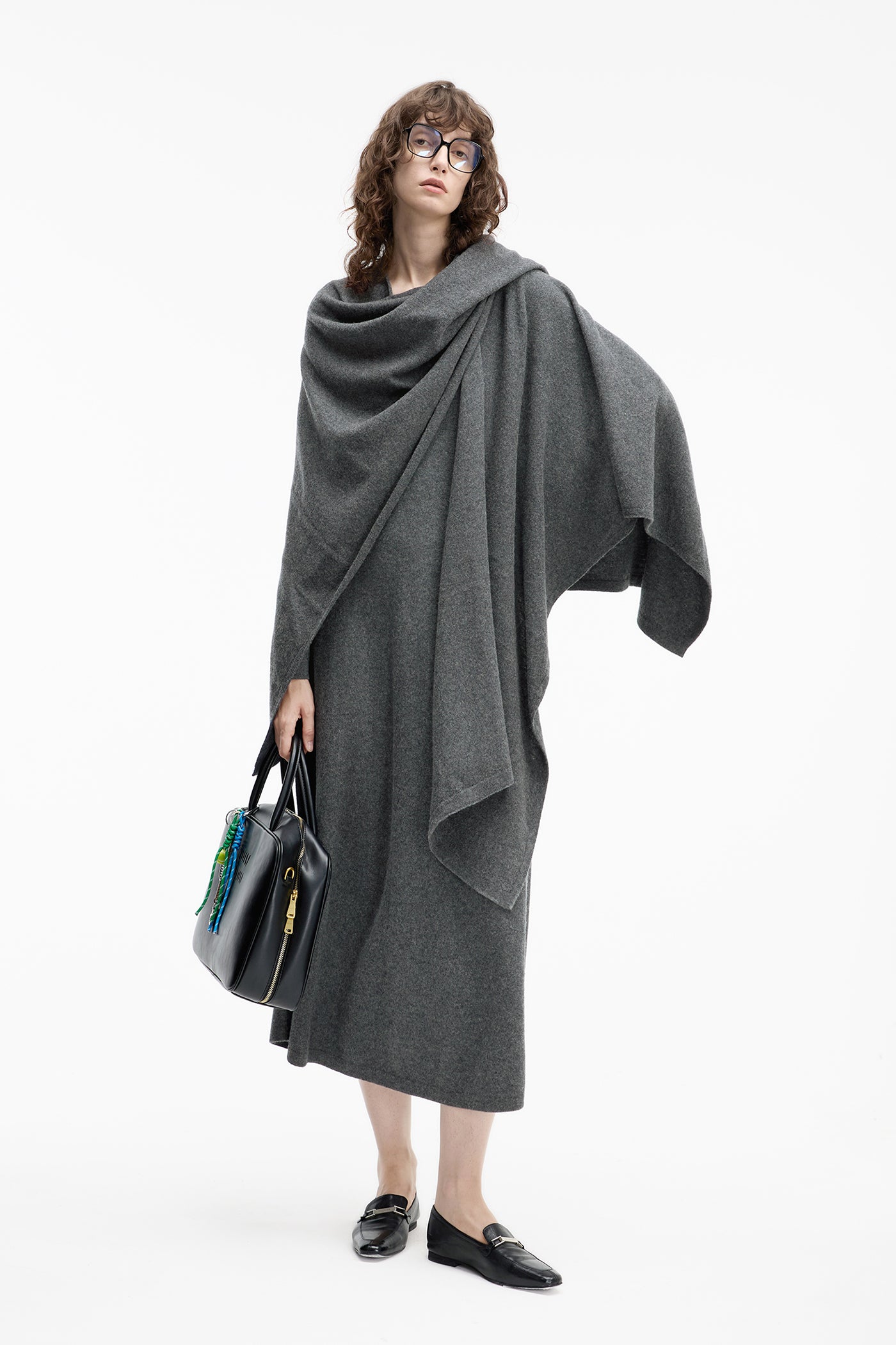 KAMILAN wool knitted dress women's autumn 2025 new long sweater bottoming skirt