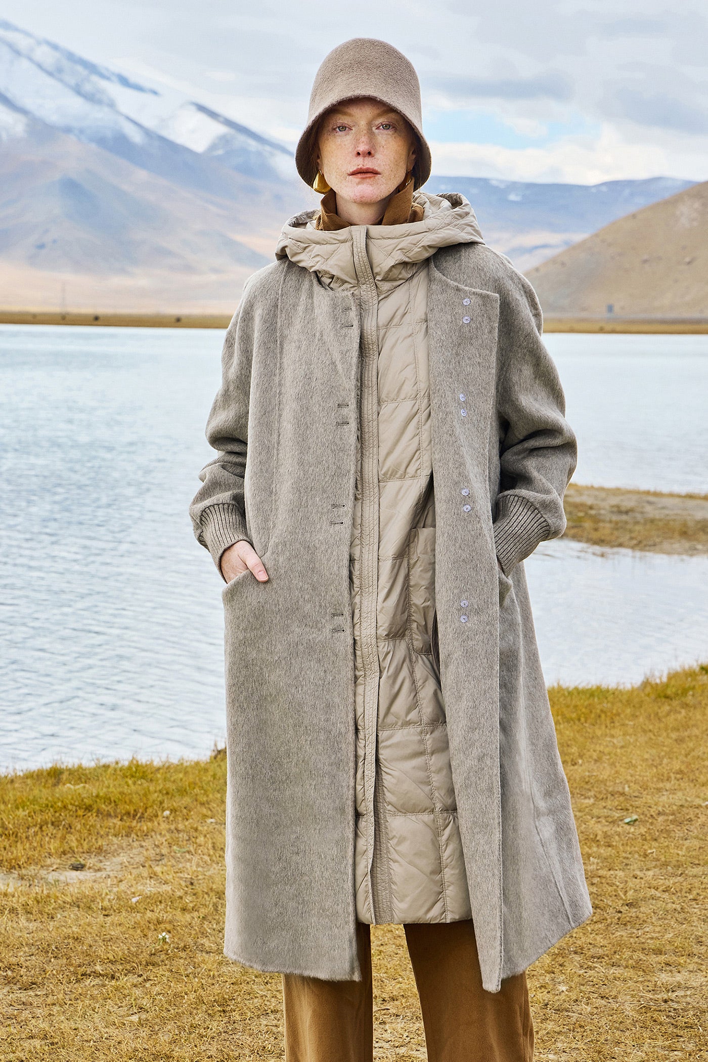 KAMILAN wool coat long suit women's 2025 autumn and winter new coat+down jacket