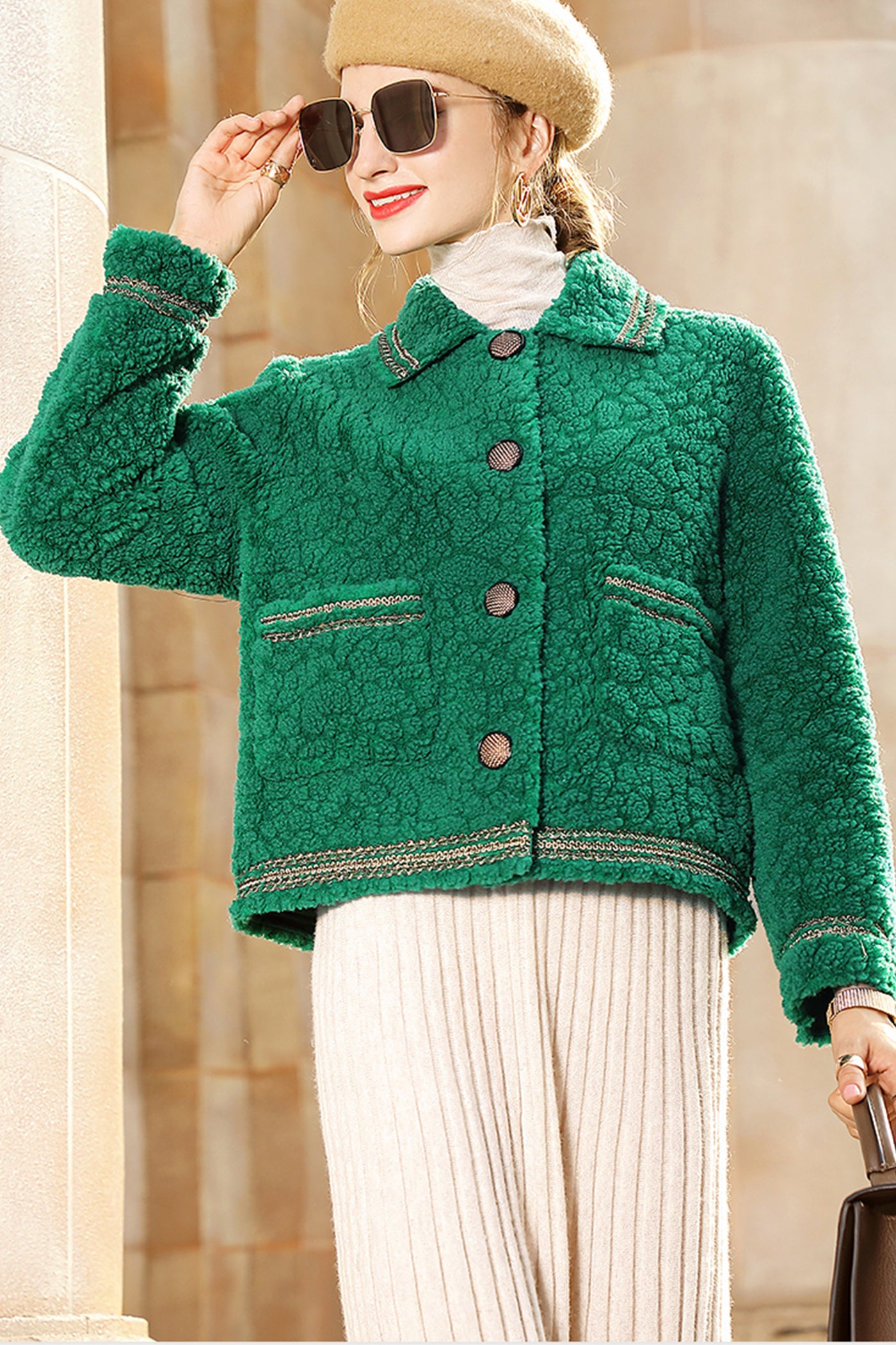 KAMILAN Faux Fur Coat women's autumn and winter new lapel fashion warm coat.