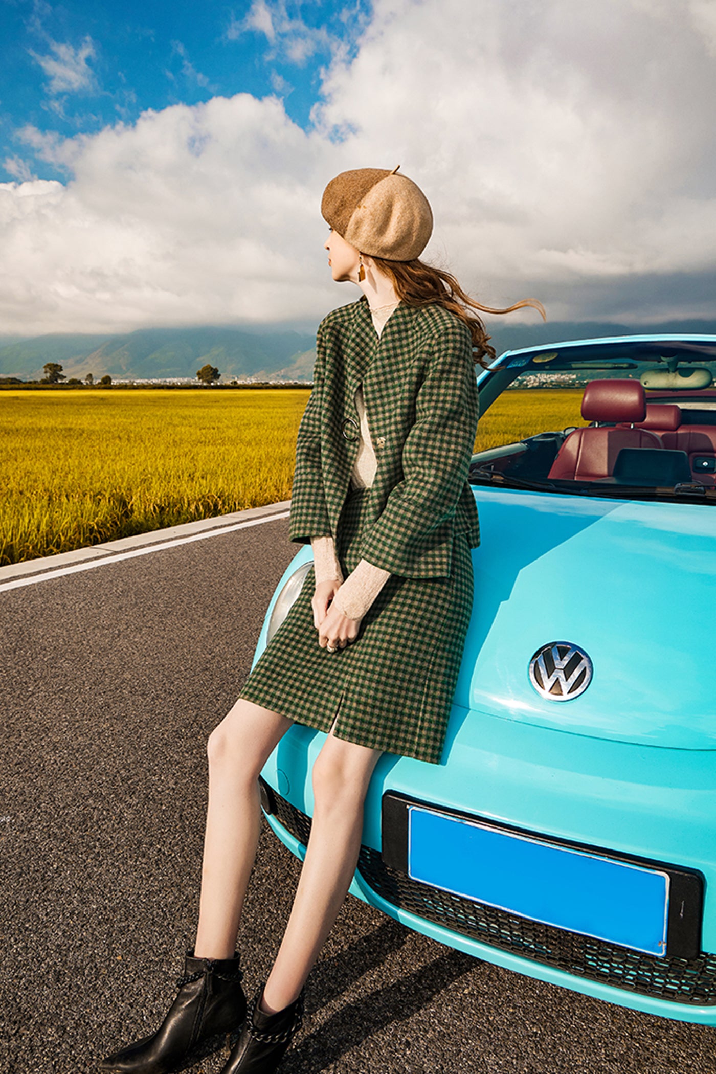 KAMILAN wool skirt women's autumn and winter new checkerboard double-sided skirt A-line skirt short skirt