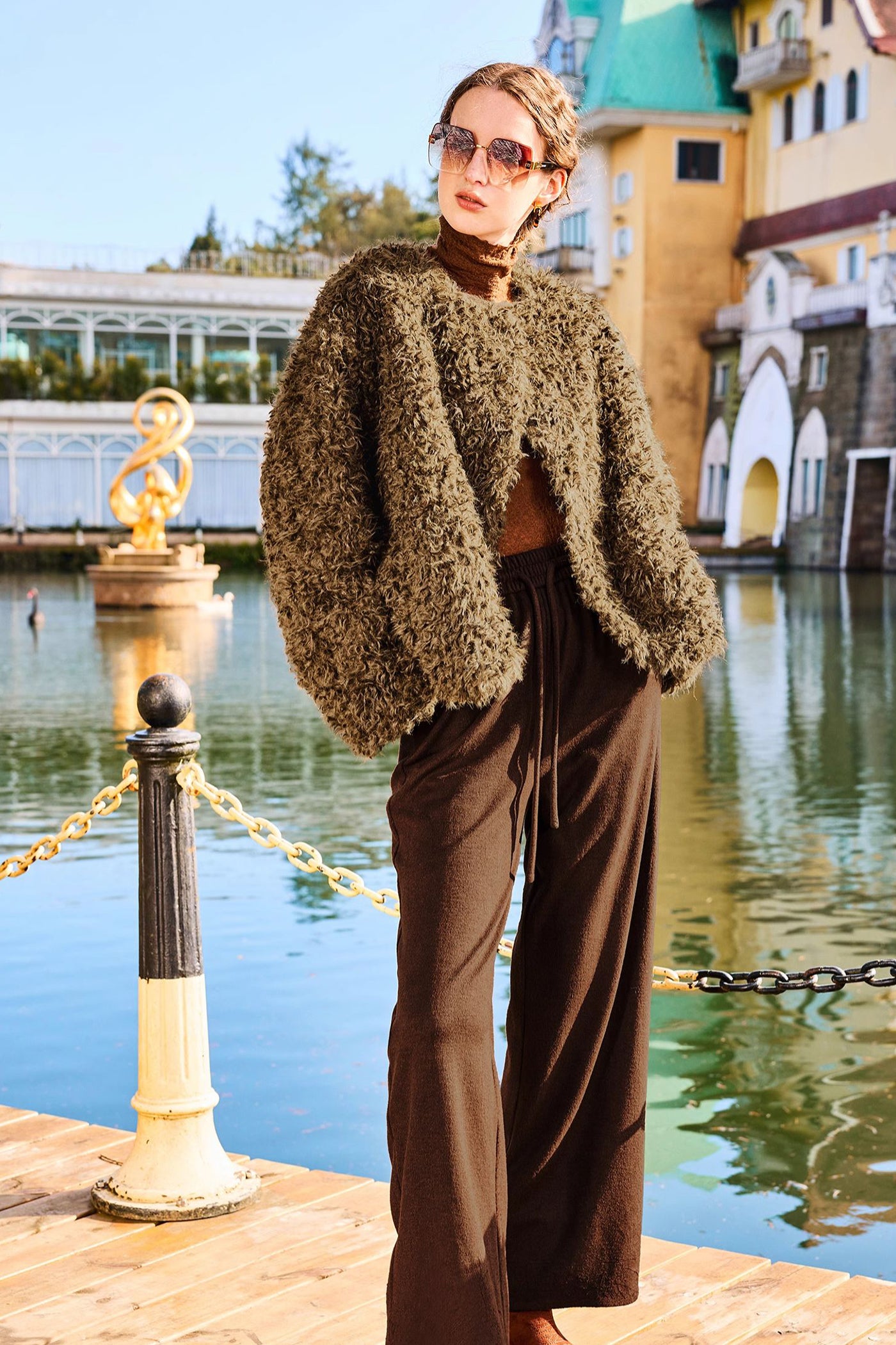 KAMILAN short Faux Fur Coat women's winter new filling white duck down environmental protection fur.