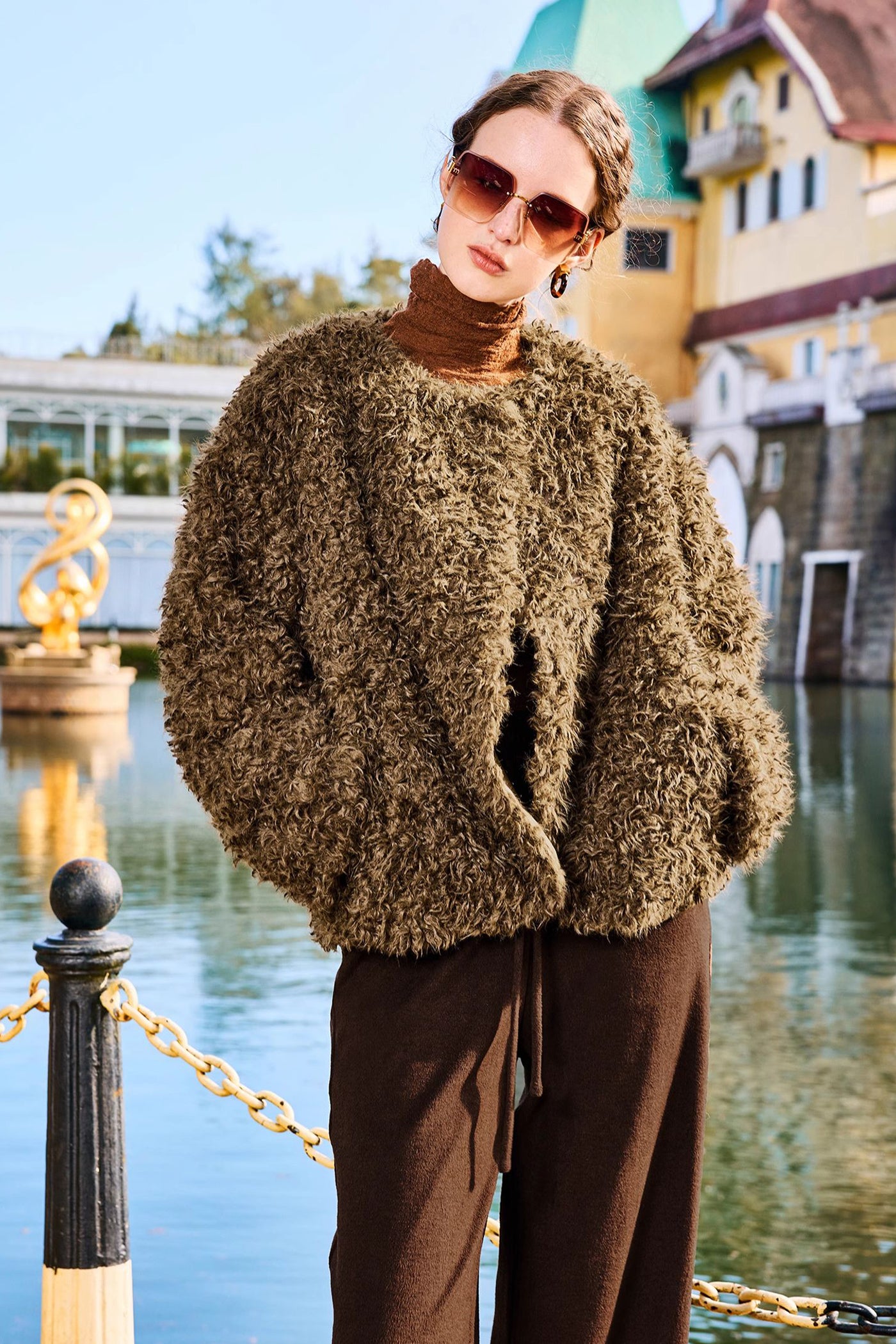 KAMILAN short Faux Fur Coat women's winter new filling white duck down environmental protection fur.