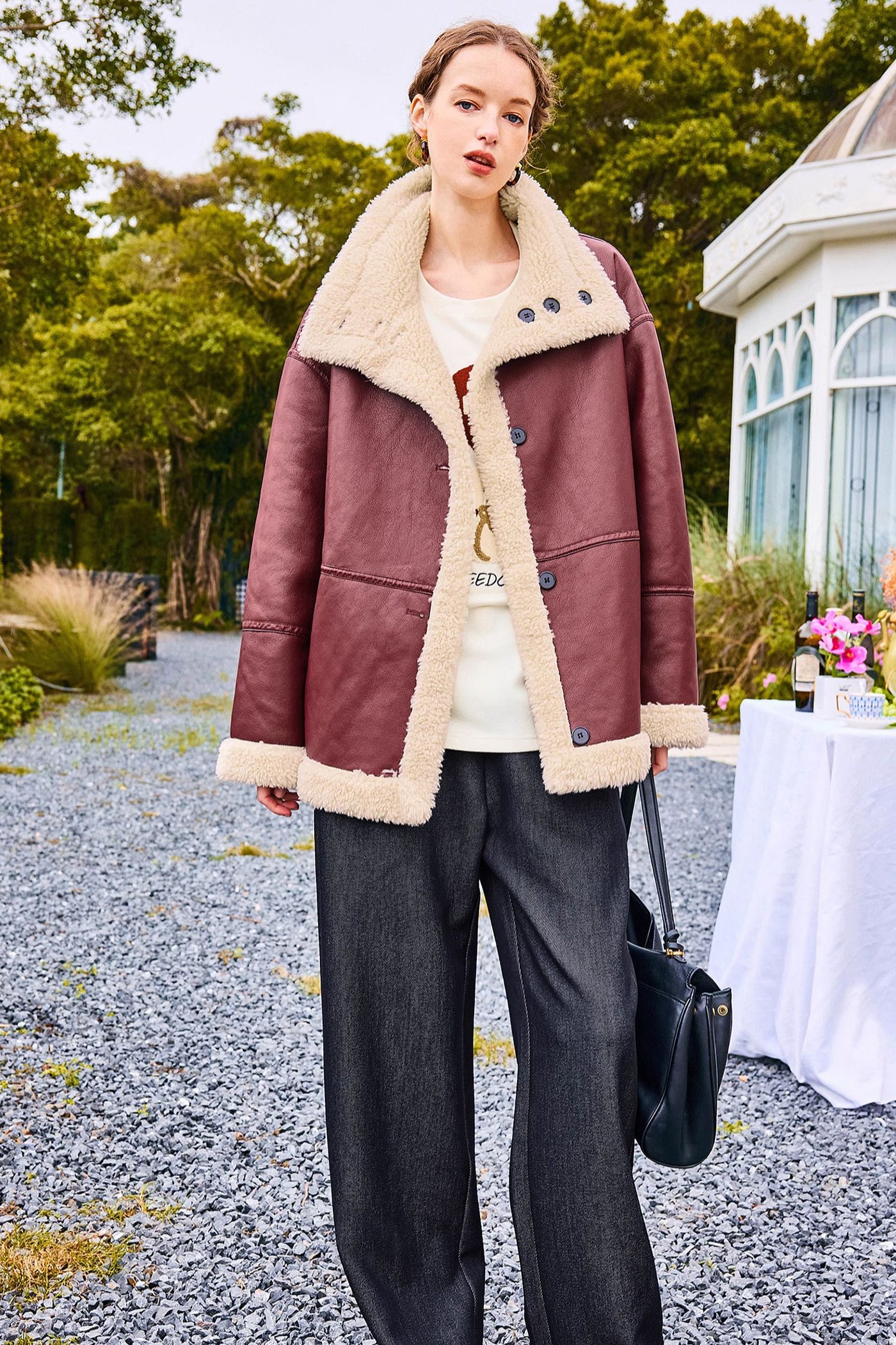 KAMILAN Angora red PU leather faux fur female winter 2025 new fashion short warm Faux Fur Coat